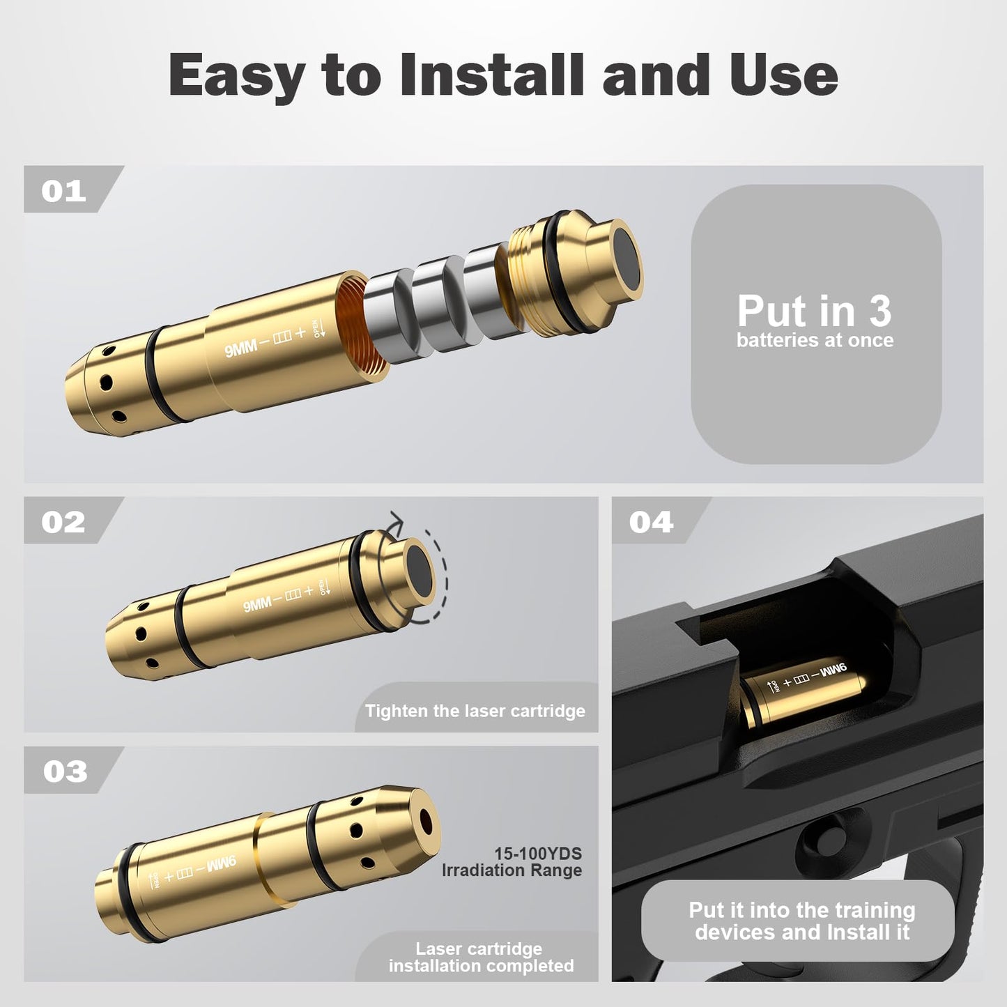 VSTRANICS 9mm Training Cartridge and Target Kit with Mute Mode Dry Fire Training System with 5 Difficulty Grade Portable Rechargeable Electronic Target for Shooting Training