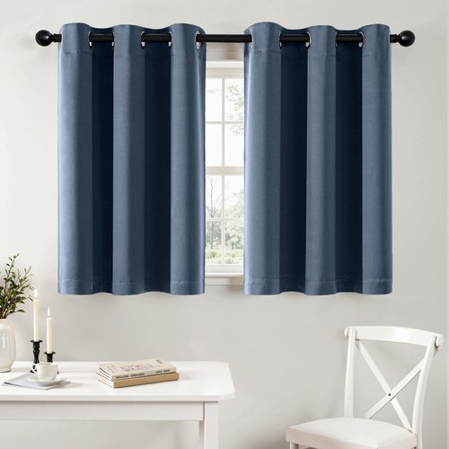 MIULEE Short Curtains - Stone Blue Blackout Thermal Insulated Drapes | 40" x 36" Grommet Top Panels for Kitchen & Bedroom