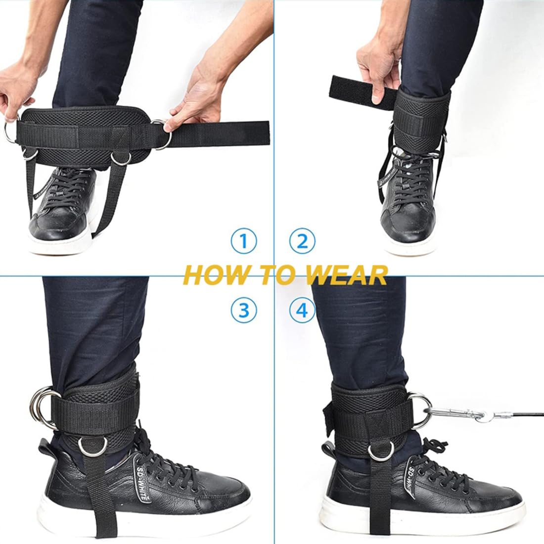 EastyGold Ankle Straps Ankle Bands Wrist Cuffs Padded Straps Adjustable Fitness Glute Kickback D-Ring for Cable Machine with Extra Foot Heel Belts 1 Pair