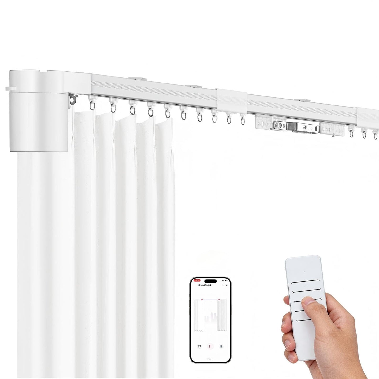 Smart Electric Curtain Track, 98.4" Motorized Curtain Rail with APP & Remote Control, Ultra Quiet Automatic Smart Home Curtain System for Living Room Bedroom, Fixed-Length Design