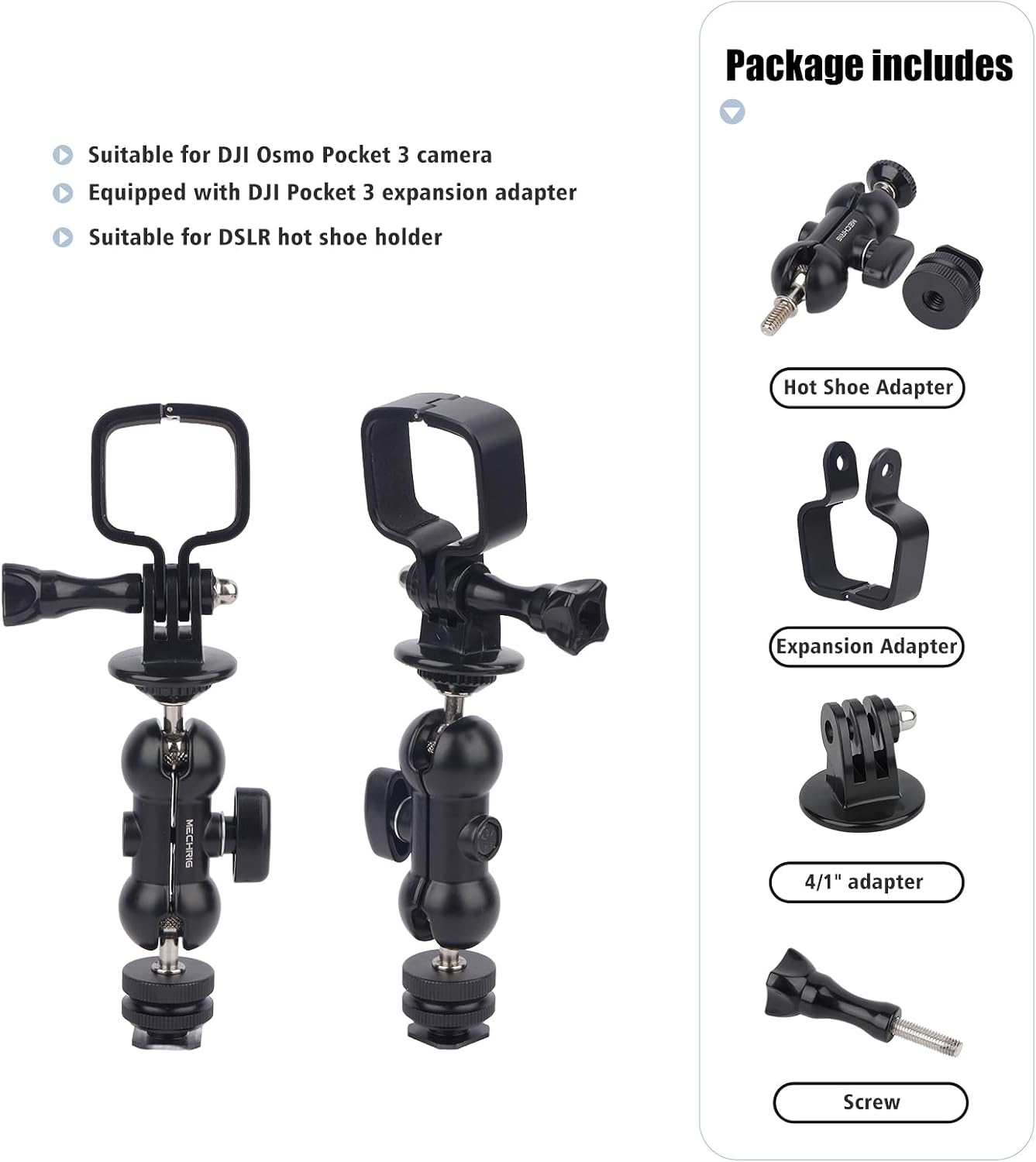 Mechrig 3,Ajustable 360Ball Setup Cold Shoe Mount Expansion Adapter for DJI Osmo Pocket Head for DSLR Hot Shoe