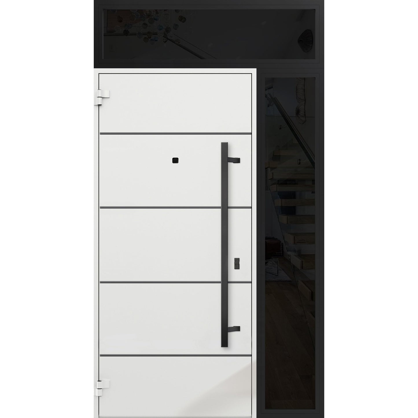 VDOMDOORS Front Exterior Prehung Steel Door/Deux 6683 Natural Oak/Side and Top Exterior Window Sidelite/Entry Metal Modern Painted W36+16" x H80+16" Right Hand Inswing