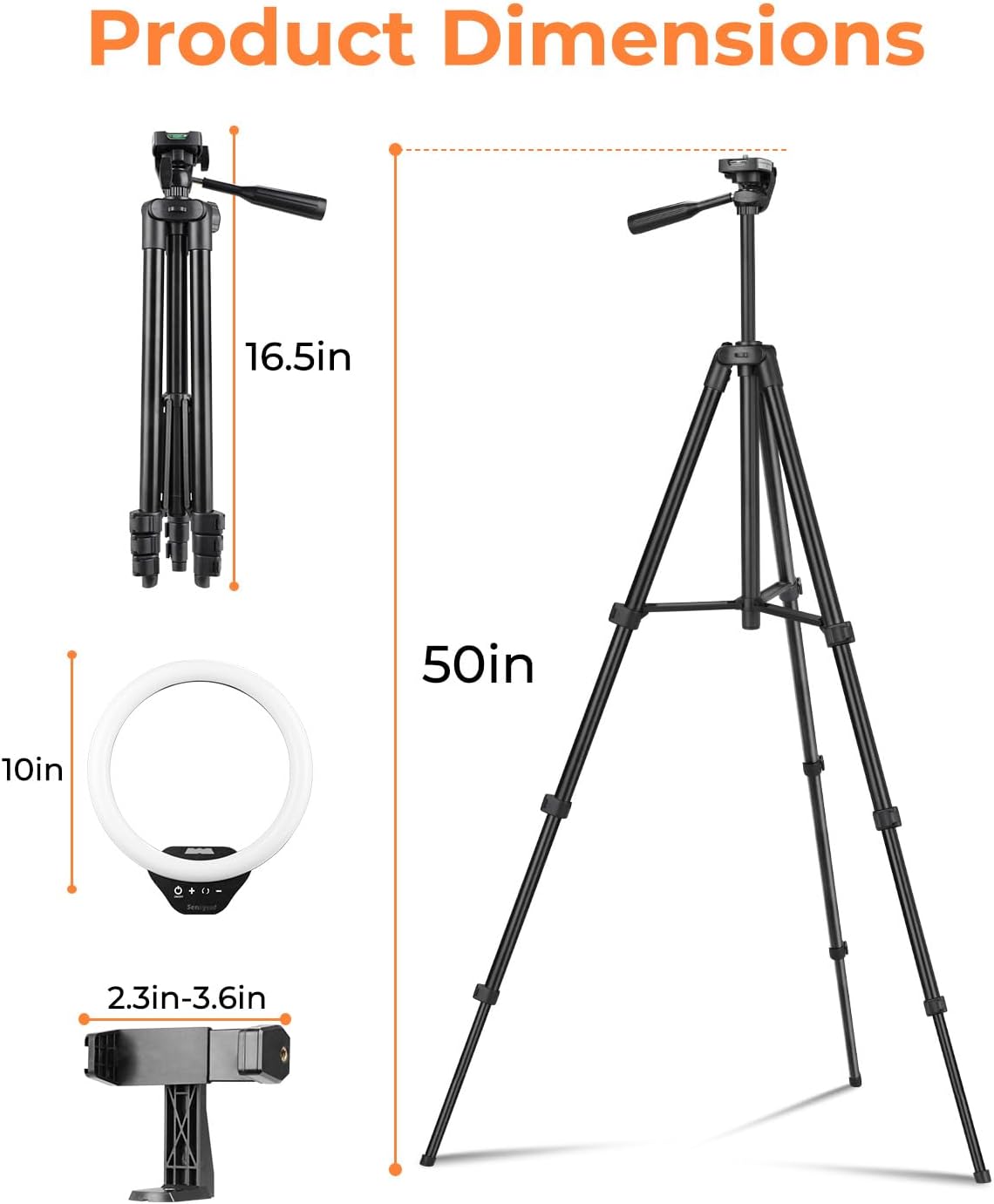 SENSYNE 50" 3 10 Ring Light with Stand, Phone Tripod for iPhone & Android, LED Ring Light with Remote, Color Modes