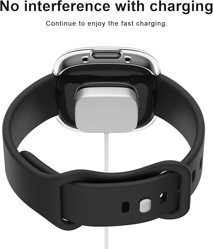 Vancle Case for Fitbit Versa 4 / Fitbit Sense 2, 4-Pack Screen Protector Tempered Glass Full Around Hard PC Case with Sensitive Touch Film Protective for Fitbit Sense 2 / Versa 4(Transparent*4)