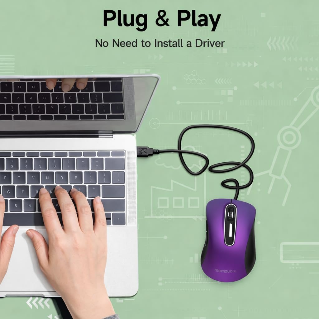 memzuoix 1400 5FT 5 Wired Mouse, USB Computer Mouse DPI Mobile Optical Mouse Ergonomic Design Computer Mice with Cord