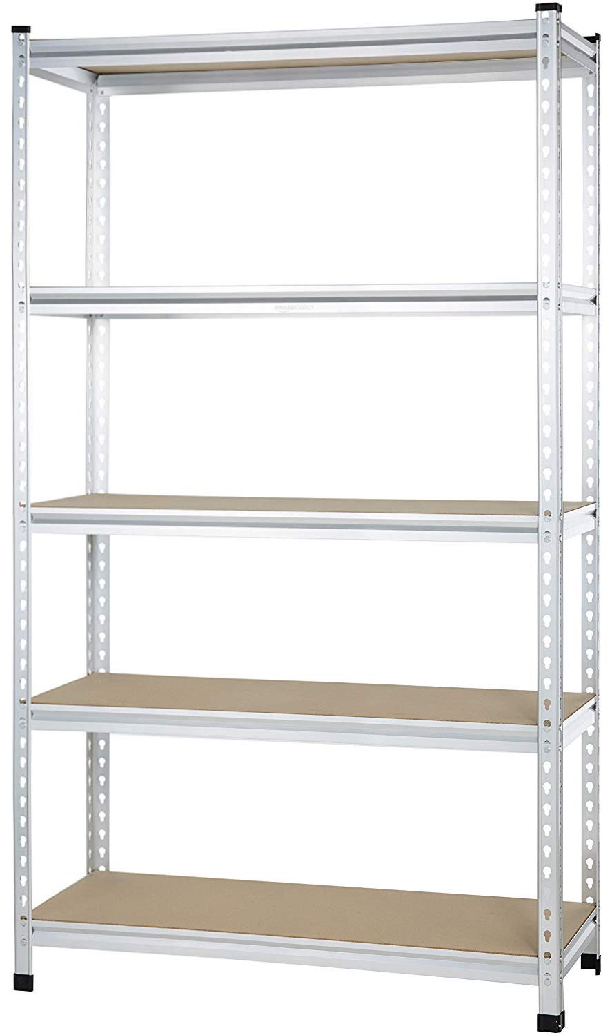 Amazon Basics 5-Tier Medium Duty Storage Shelving, Garage Storage Rack, Double Post Press Board Shelf, Adjustable, Easy Assembly, Space-Saving, Aluminum, 48" x 18" x 72"