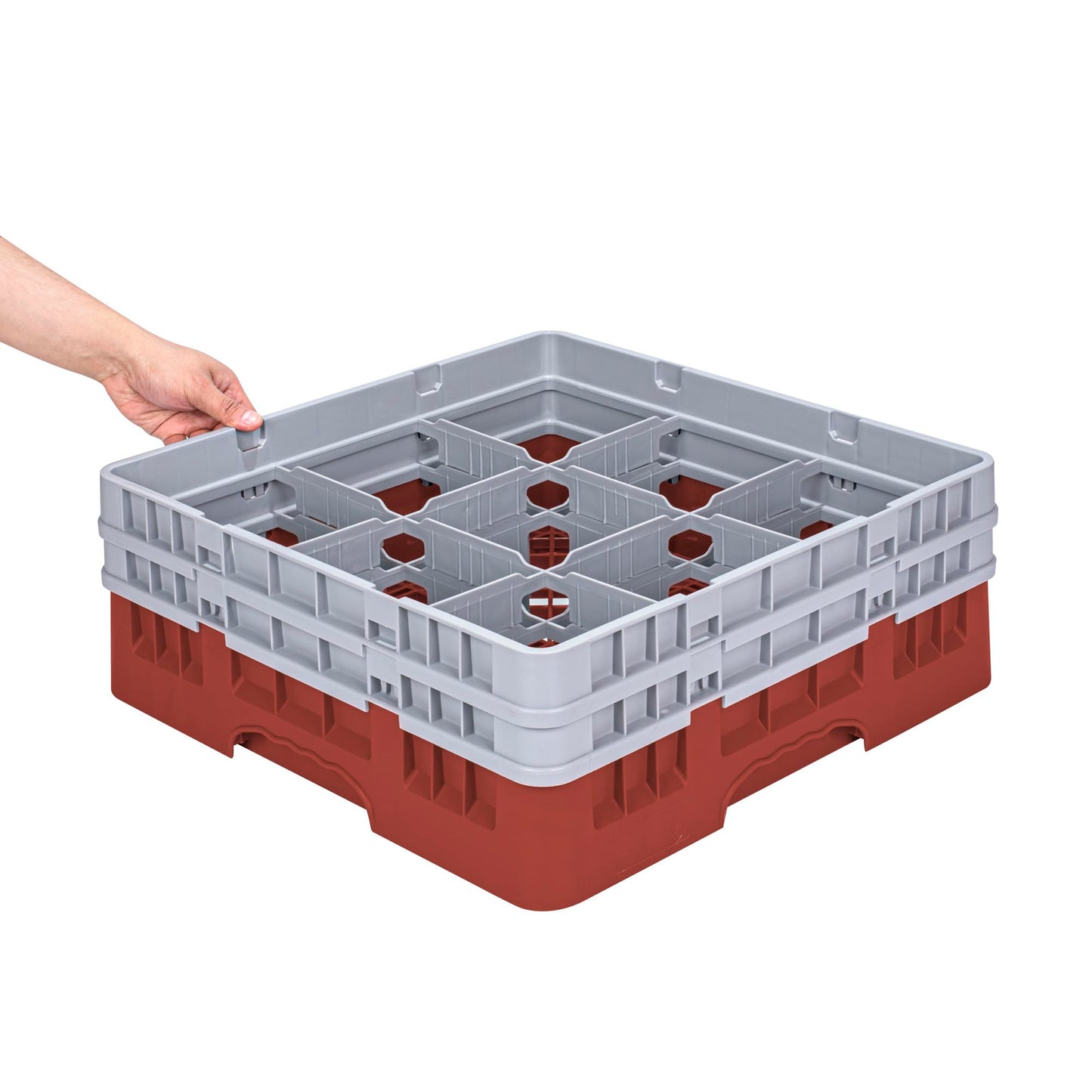 Restaurantware Clean Tek Professional 9 Compartment Glass Rack,1 Heavy Duty Durable Tray, With 1 Full Drop Extender and 1 Half Drop Extender, Red Glass Holder For Restaurants, Bars, and Pubs