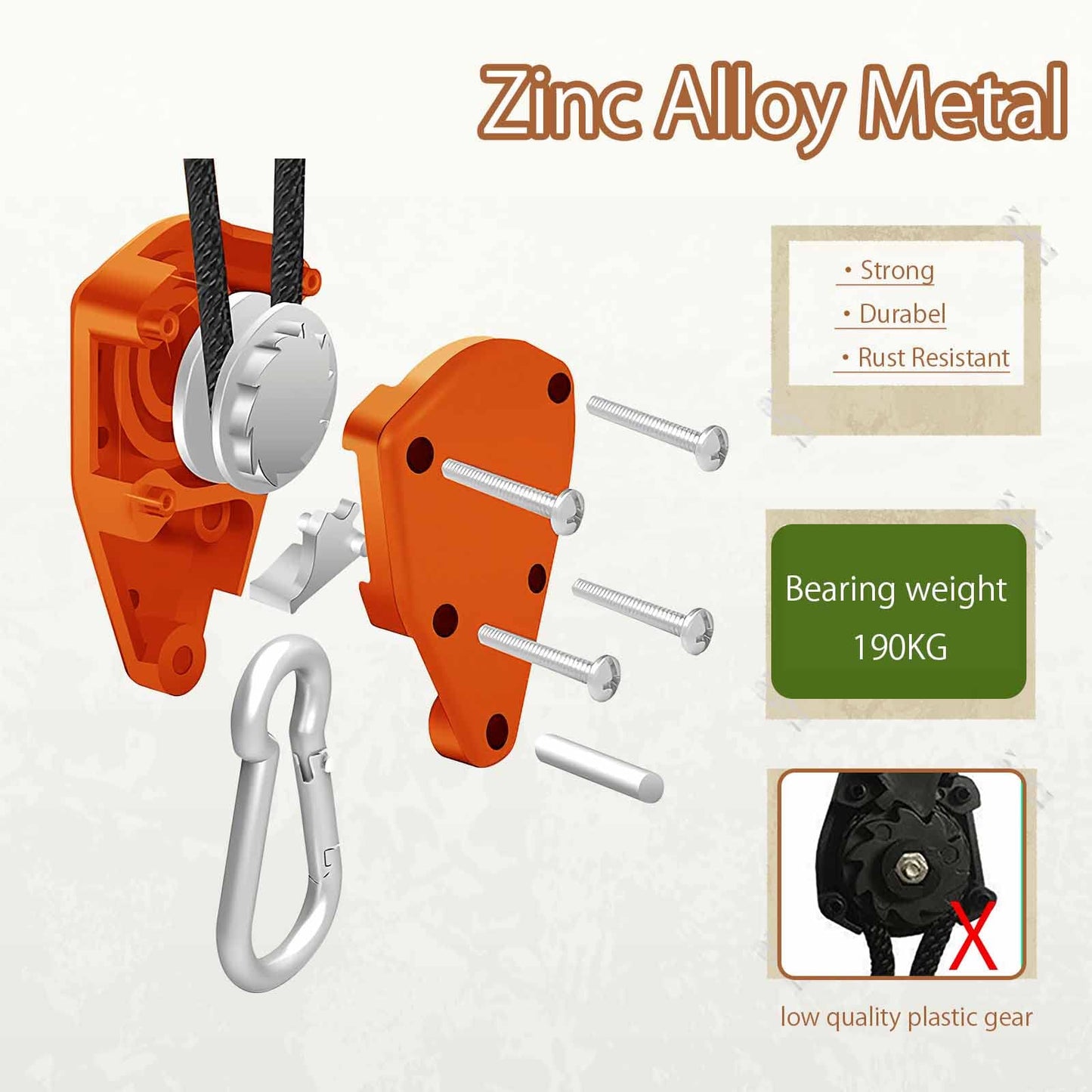 Hikeman Camping Rope with Ratchet Pulley,Quick Setup Outdoor Guy Lines Adjustable Tent Tie Downs Rope Hanger for Canopy,Kayak and Canoe,Grow Light (Orange)