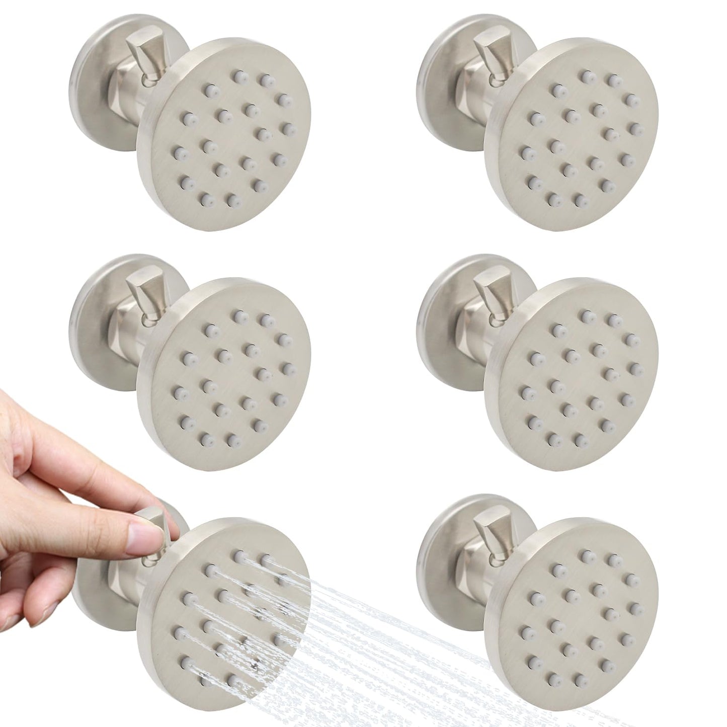 (Upgrade) Backnets Solid Brass Shower Body Spray with On Off Round Massage body jets Wall Mount Spa Jet Shower Heads, 2 inch Shower Body Sprayers Brushed Nickel, Rotating Shower Jet Water Flow Control