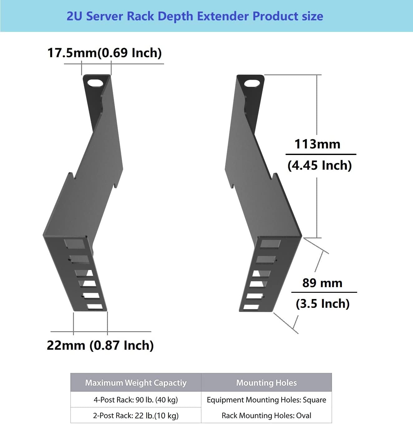 JINGCHENGMEI 2U 4-Inch (2UEXB) Server Rack Depth Extender - Deep -Recessed Rack Mount Adapter Kit for Network Rack