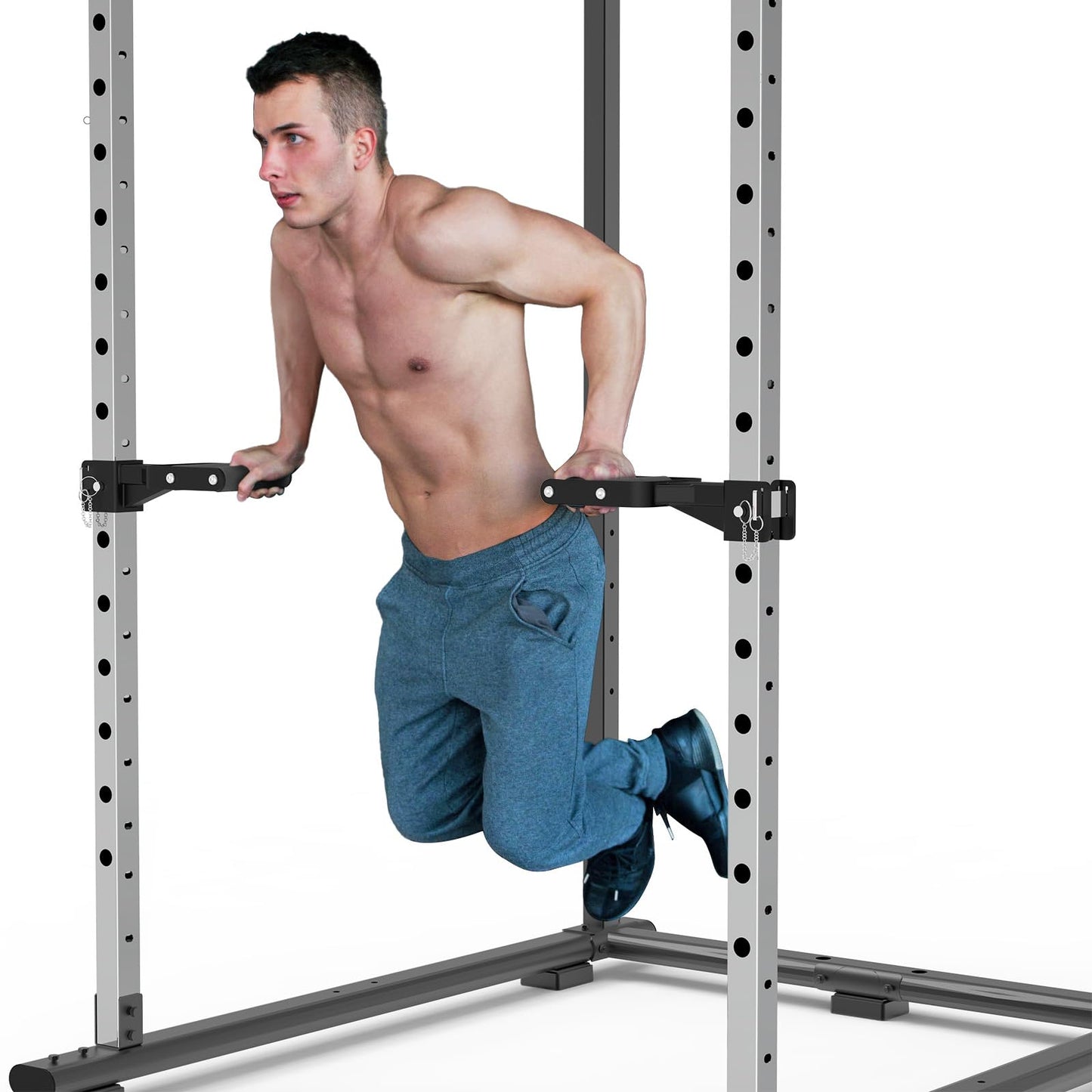 Kipika Y-Shaped Dip Bar for Power Cage with 5/8" or 1" Hole - Dip Bar Attachments for Home Gym - Heavy Duty Power Rack Attachments - Squat Rack Accessories for Strength Training (For 2" x 2" Power Rack with Foam Grips)