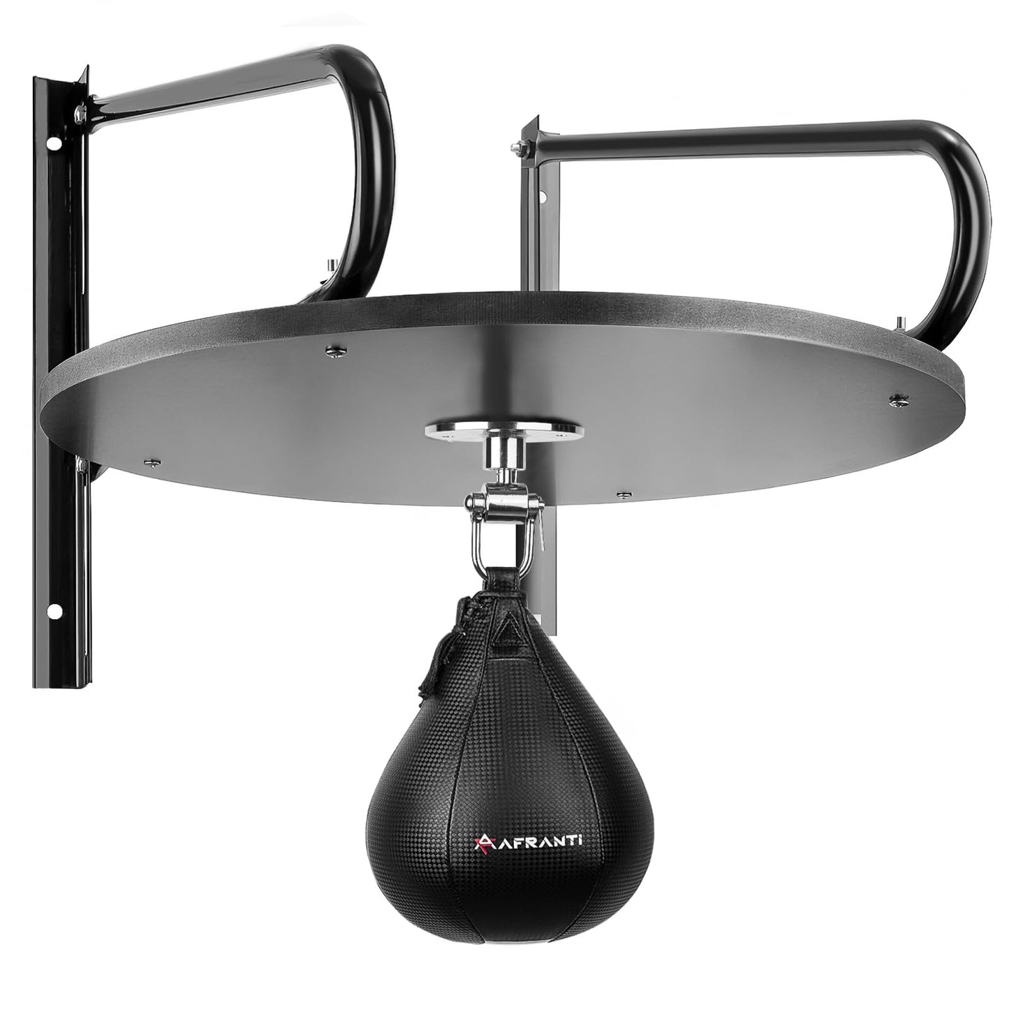 Afranti Heavy Duty Adjustable Speed Bag Platform Kit 24" with Speed Punching Ball (10"x7") Adjustable Height Wall Mount Professional Fitness Ball Boxing Reaction Training Set