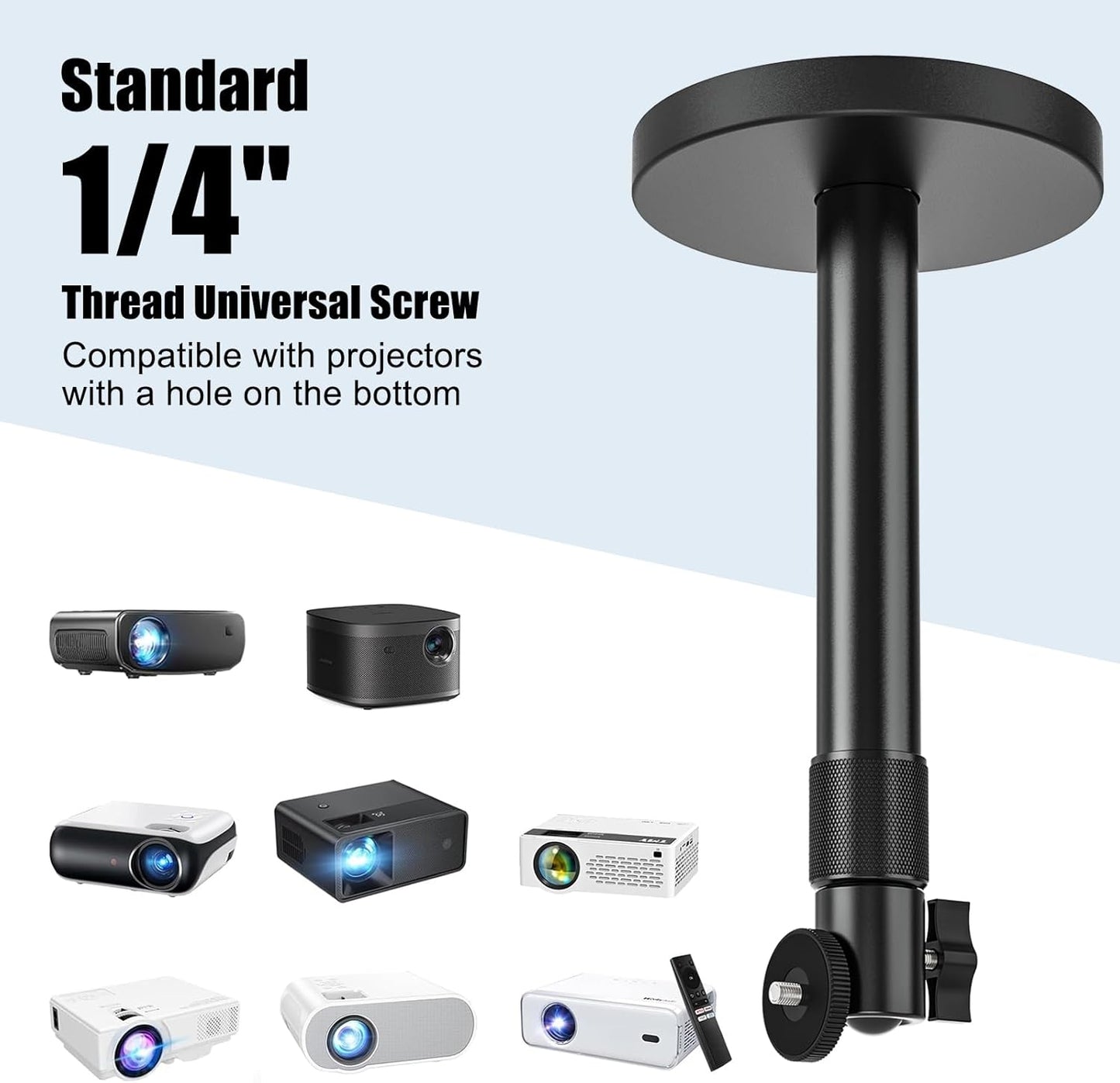 JUBOR 10.8" 15" 1/4" 360 120 Projector Ceiling Mount, - Extendable Length Ceiling Projector Stand with Screw