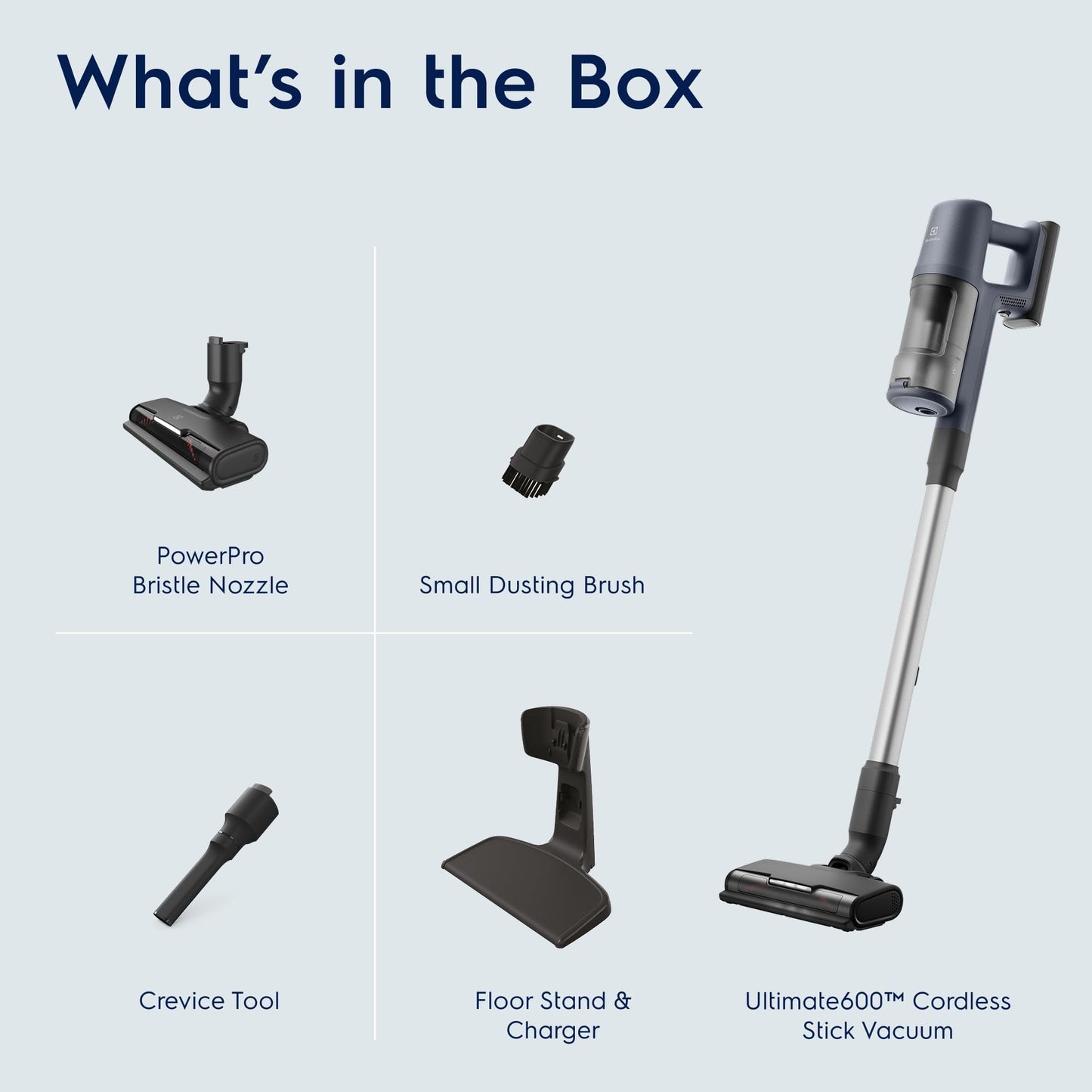 Electrolux Ultimate600 Cordless Stick Vacuum with PowerPro Bristle Nozzle and Larger Dust Bin Capacity, 50-Minute Run Time, 3 Power Modes, Denim Blue