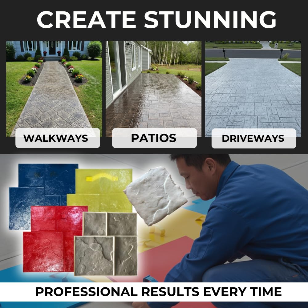Modern Ashlar Slate Stamps Set of 5 | Made in USA | 24" x 24" | Durable Rigid & Flexible Mats for Driveways, Walkways and Patios – SM 3003/S-5