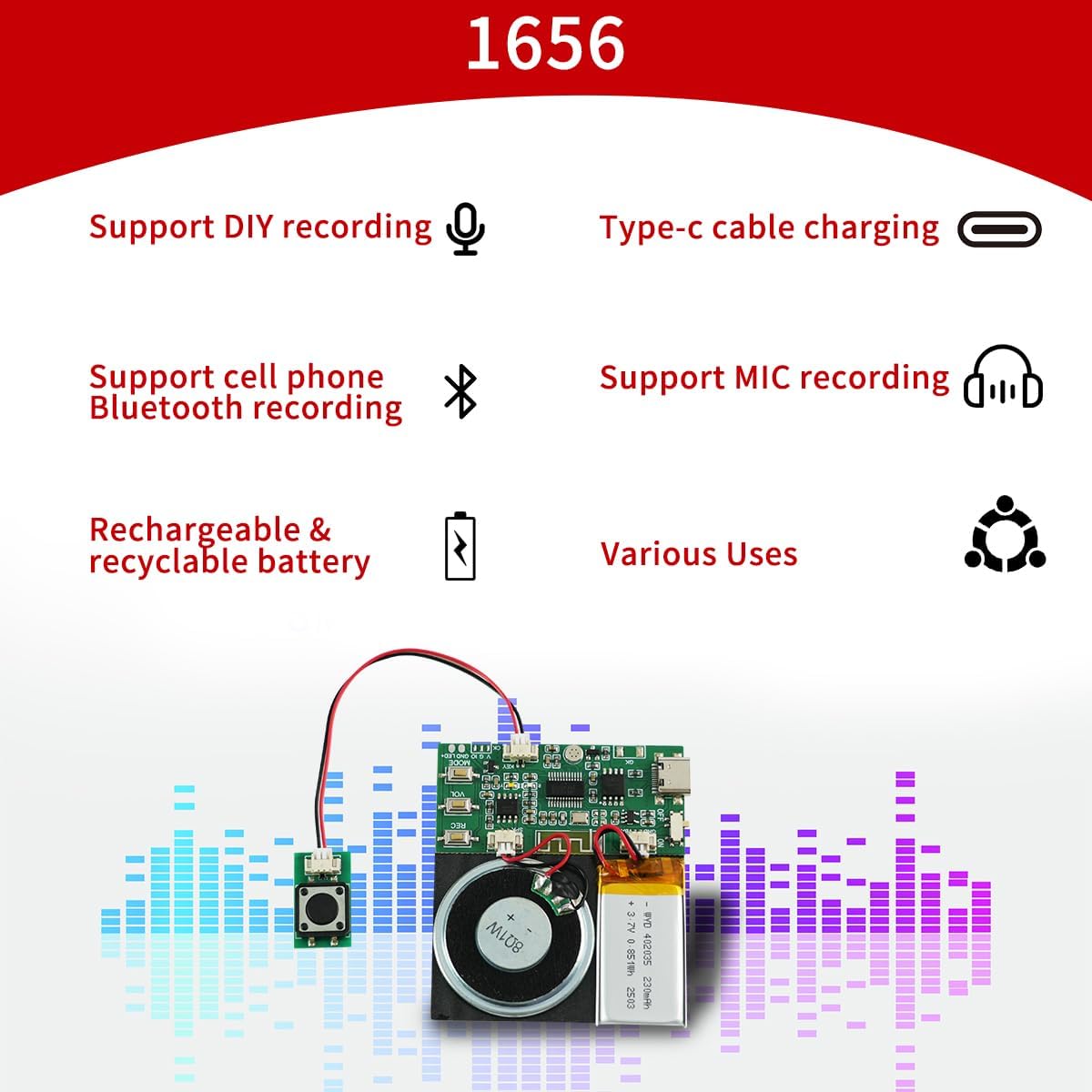XLW 8MB Speaker,8 Sound Module, Support Bluetooth & MIC Recording Audio, Voice Chips with Min Easy Sound Recording Chip