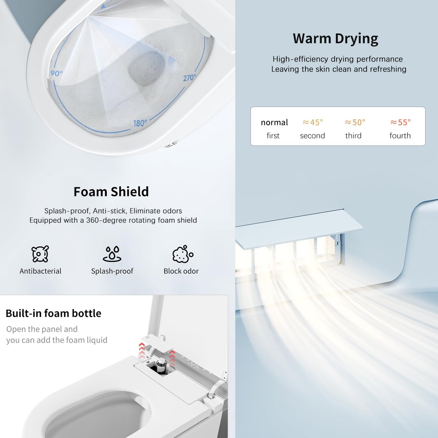 BONSAM Smart Toilet with Auto Open/Close Lid, Modern Toilet with Bidet Built In, Foam Shield, Auto Flush, Warm Water&Dryer, Self-Cleaning Heated Seat Toilet with Remote Control for Seniors & Families.