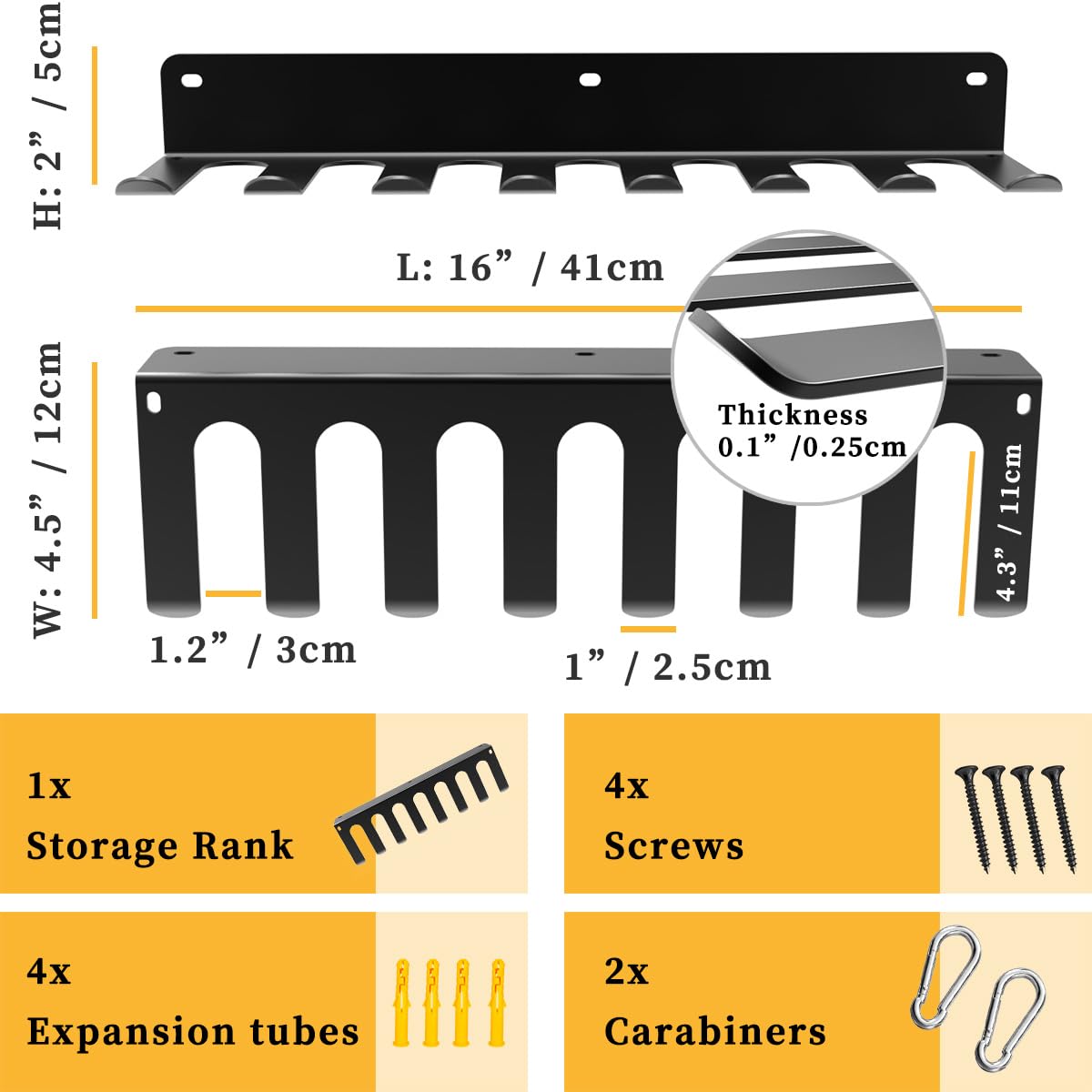 yuyiqi Multi-Purpose Gym Equipment Storage Rack, Wall-Mounted Heavy Dudy Home Gym Accessory Storage Rank for Resistance Bands, Barbells, Lifting Belts, 8 Prongs