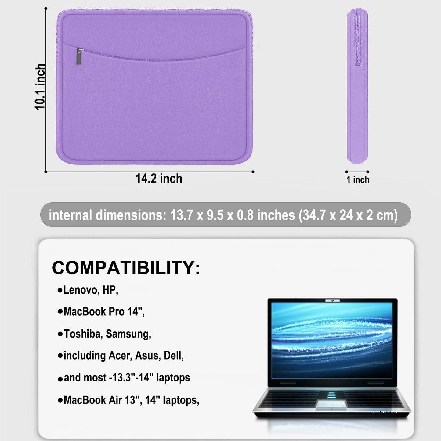 ampoock 14 inch 14" Laptop Sleeve, Shockproof Protective Laptop Cover Briefcase Carrying Computer Bag with Accessory