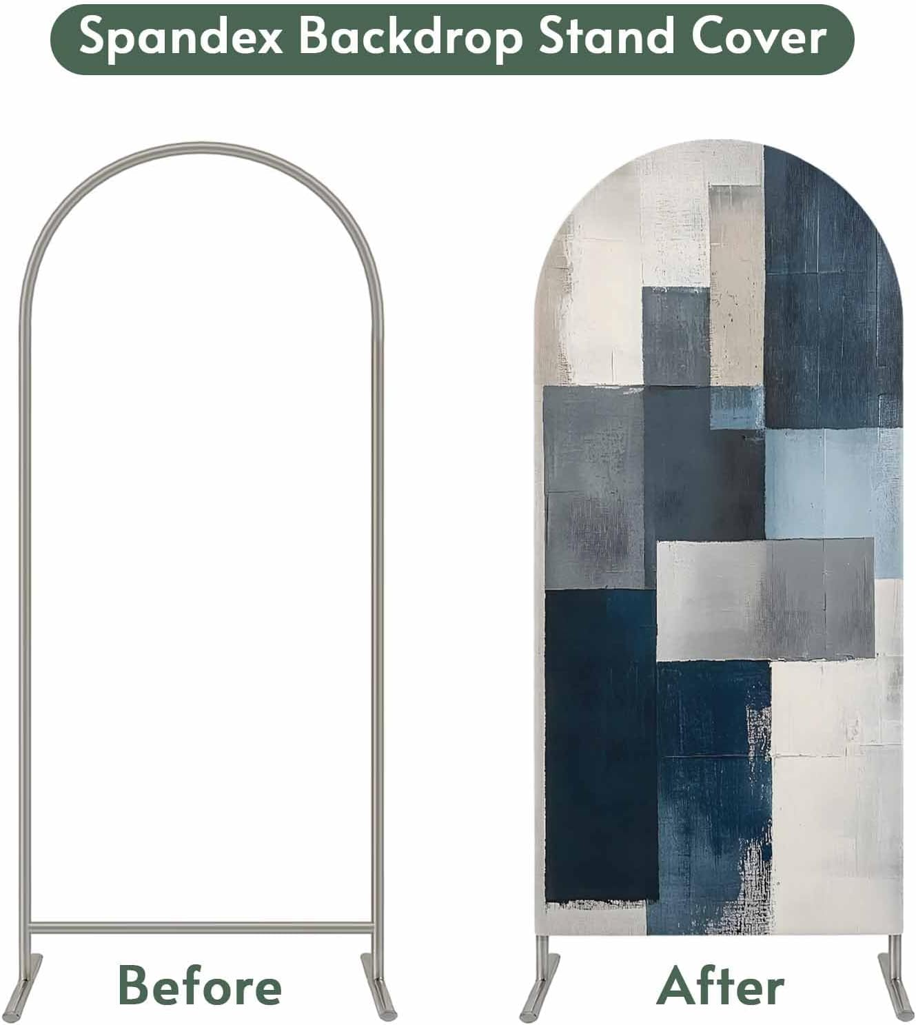 Jnbasdffb 7.2 Blue Gray Beige Wedding Arch Cover,Stretchy Spandex Arch Backdrop Stand Covers FT,Retro Abstract