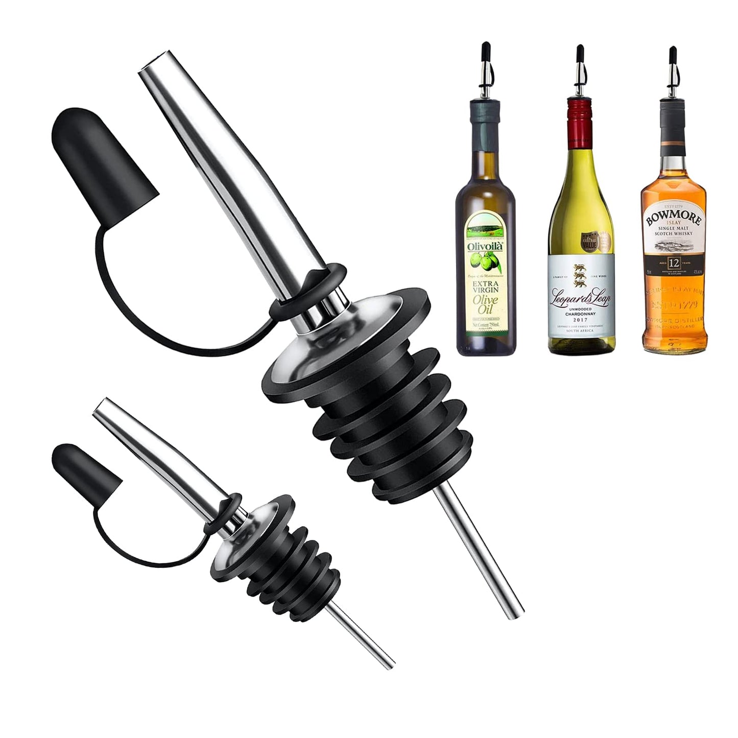 Pafusen 24 Pack Stainless Steel Speed Pourers Spouts with Tapered, Liquor Pourers with Rubber Cap, Hygienic, Dishwasher Safe, Fits most Classic Bottle's Lip up to 3/4"