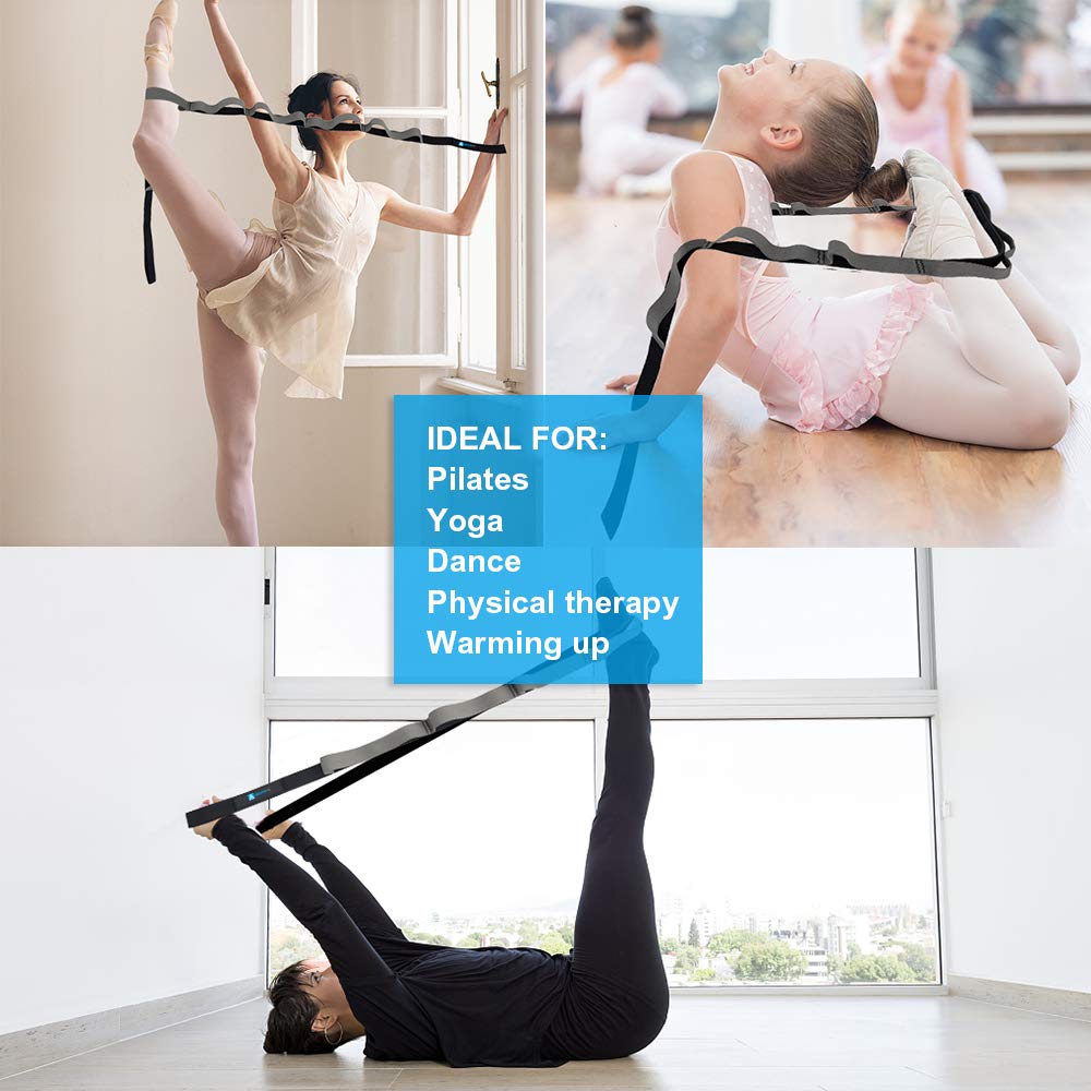 A AZURELIFE Half-Elastic Stretch Straps with 11 Loops, Stretching Strap for Physical Therapy, Multi-Loop Yoga Strap Fitness Exercise Strap for Yoga, Pilates, Dance, Flexibility&Exercise