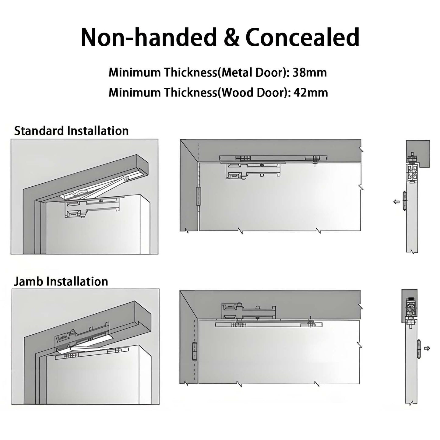 Silmium Concealed Door Closer, Adjustable Hold Open Angle & Closing Speed, Non-Handed Hydraulic Door Closers for Home, Soft Close, Silver