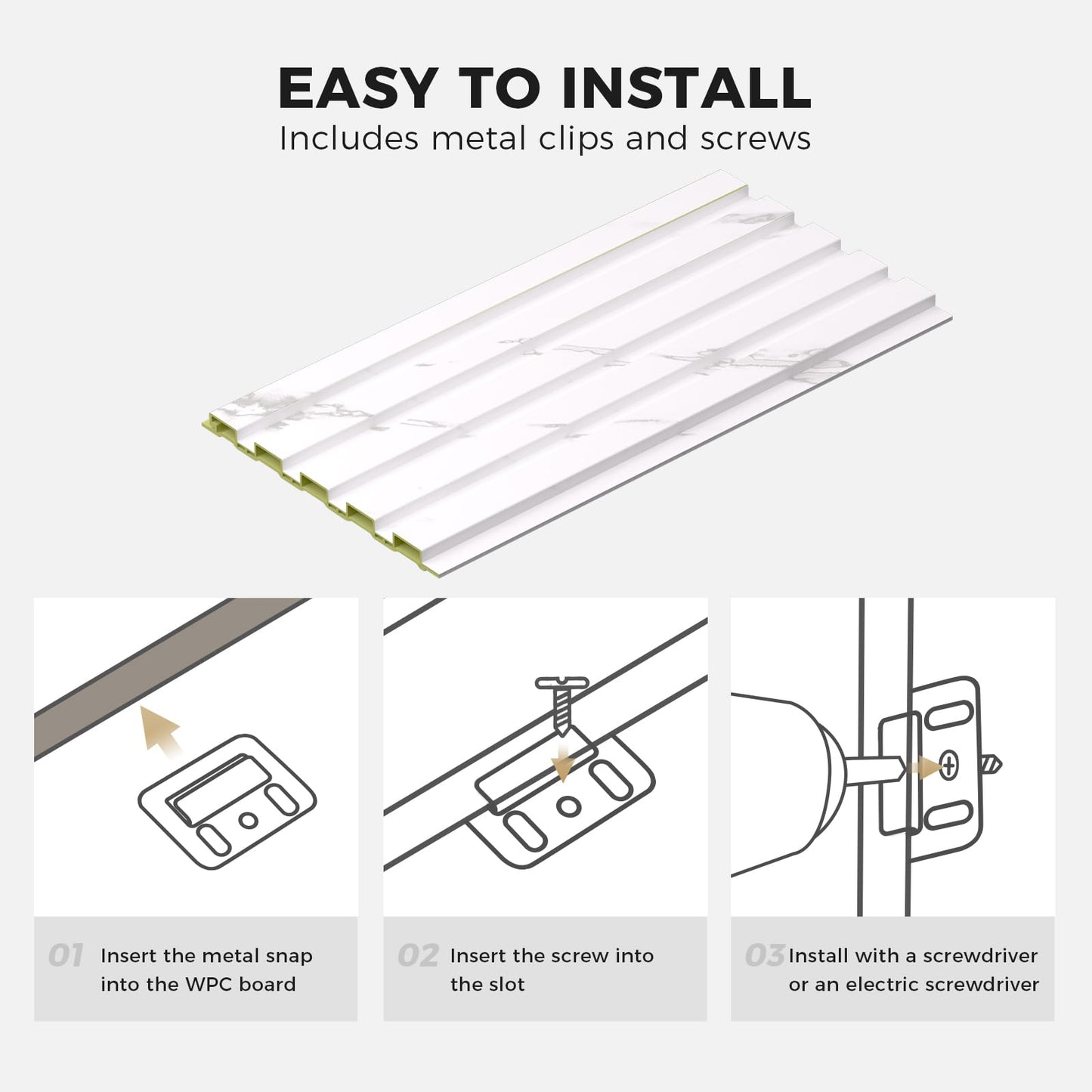 OUZUGIE WPC Acoustic Slat Wall Paneling, 8-Pack 114 x 6 Inches 3D Wall Panels for Interior Wall Decor,Living Room,TV Background,Study Room,Office Spaces,Bedroom,Low Grille (White)