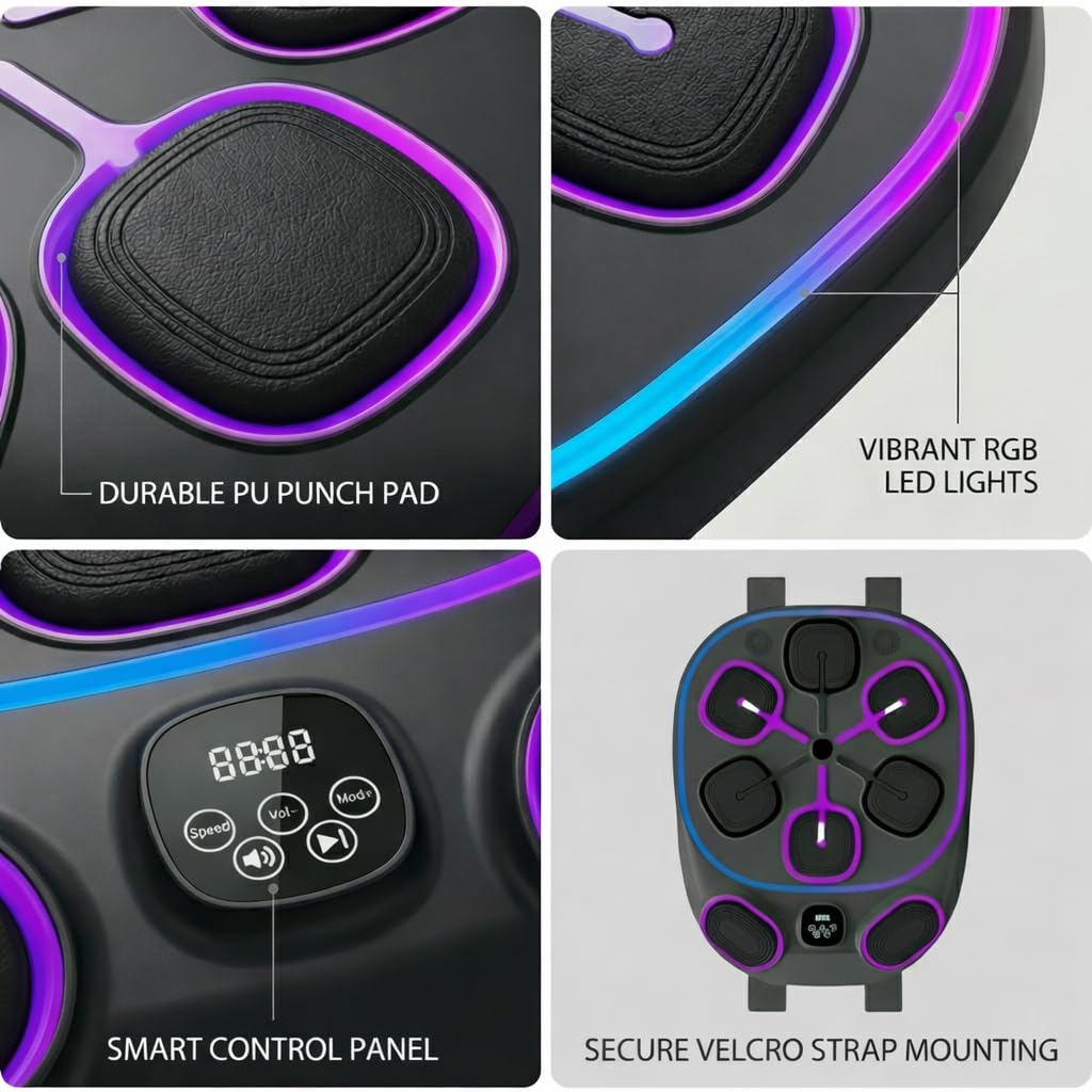 Sculptura 2026 Smart Music Boxing Machine for Adults & Teens, LED Display, Wall-Mounted, Interactive Punch Target with Rhythm Training, Home Fitness Boxing System with Gloves