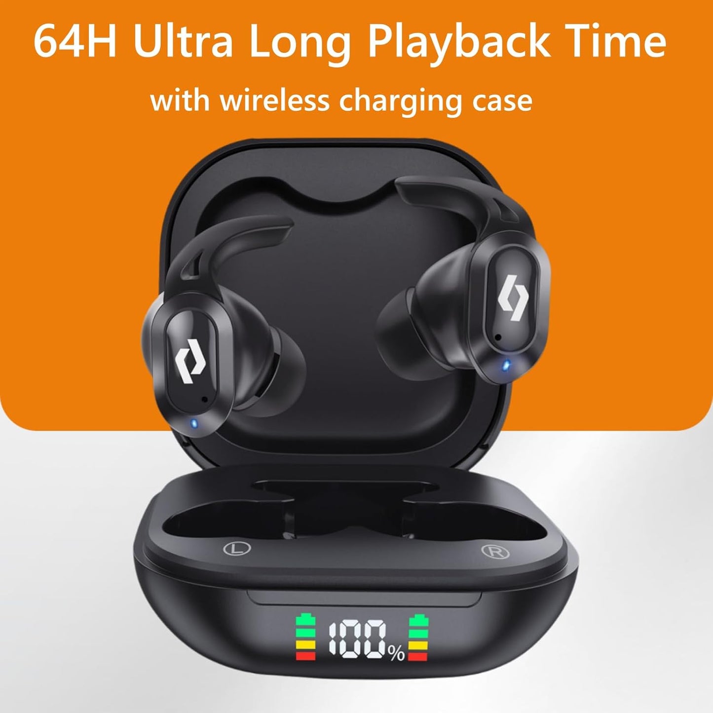 CREASO 64H Bluetooth Earbuds Wireless Ear buds Wireless Charging Case Waterproof Headphones Built in Microphone Stereo