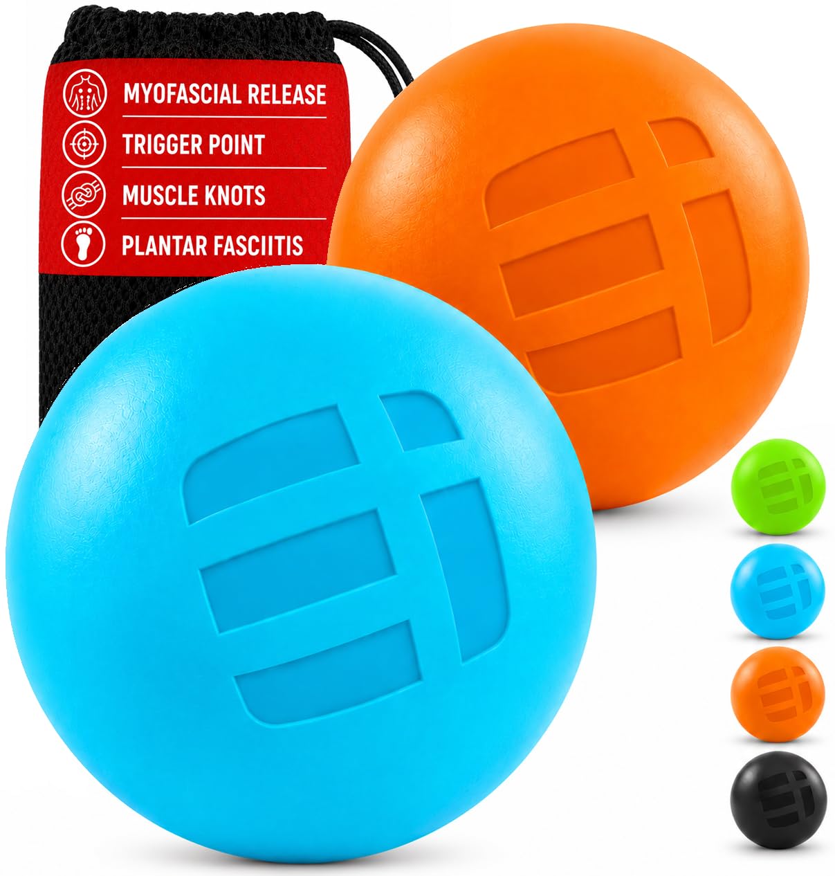 Massage Lacrosse Balls for Deep Tissue Relief - Trigger Point Therapy Ball Set for Plantar Fasciitis, Myofascial Release for Back, Shoulder, Foot - Massage Ball Roller - 2 Pack (Blue/Orange)