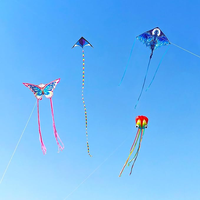 Mint's Colorful Life Kite Set for Kids and Adults, Easy to Fly Butterfly Delta Airplane Dragon Octopus Kite, Large Beach Kites Kits with 300ft String, Best for Gifts & Family Outings