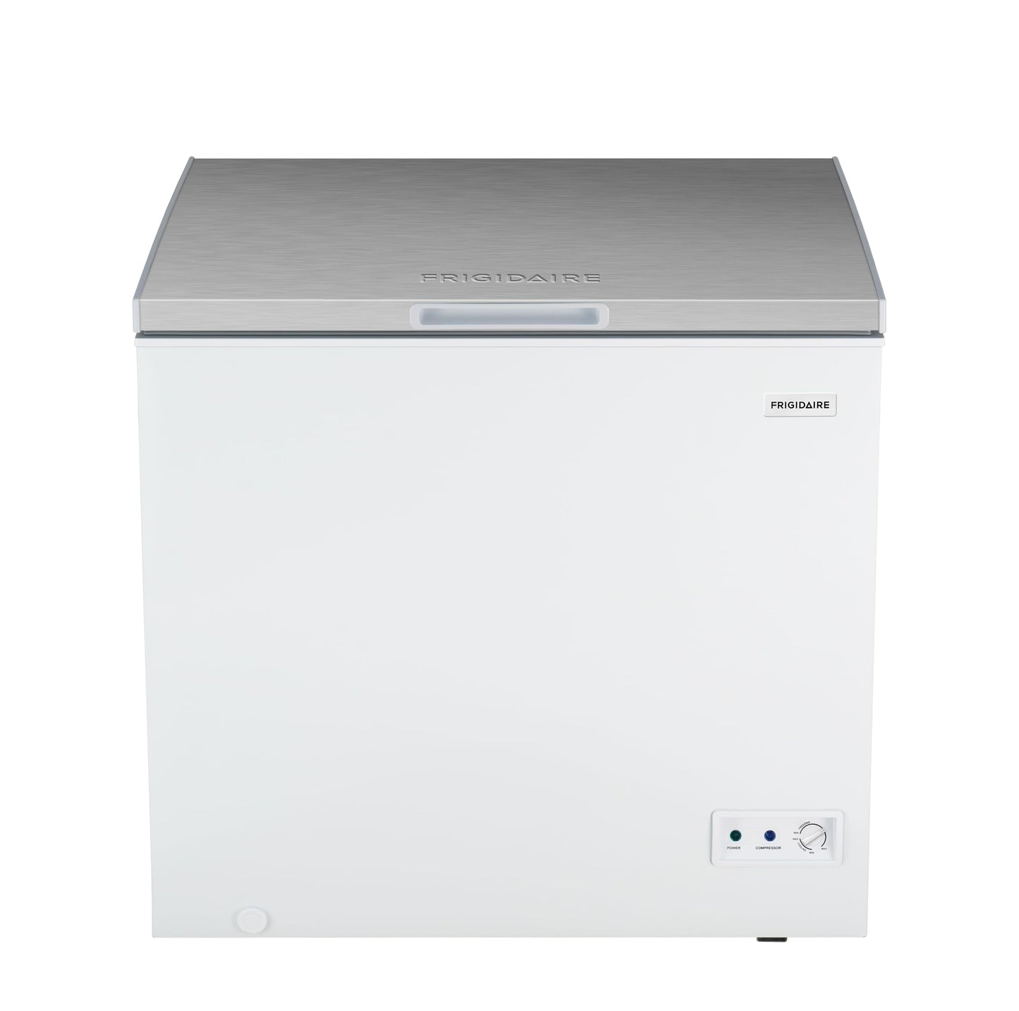 Frigidaire Chest Deep Freezer, 7 Cu. Ft. Capacity, Shiny Stainless Steel Top Lid Design-Adjustable Thermostat-Removable Vinyl Coated Wire Basket-Easy Defrost Drain- Garage Ready