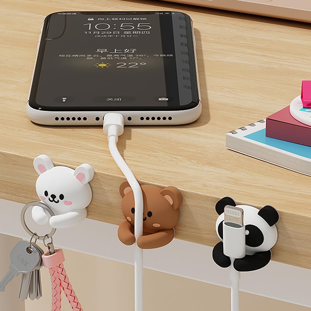 XVYLFZNP 6pcs Cute Animal Cable Organizer Adorable Panda Rabbit Bear Shaped Cable Clips Desk Cable Management Cord