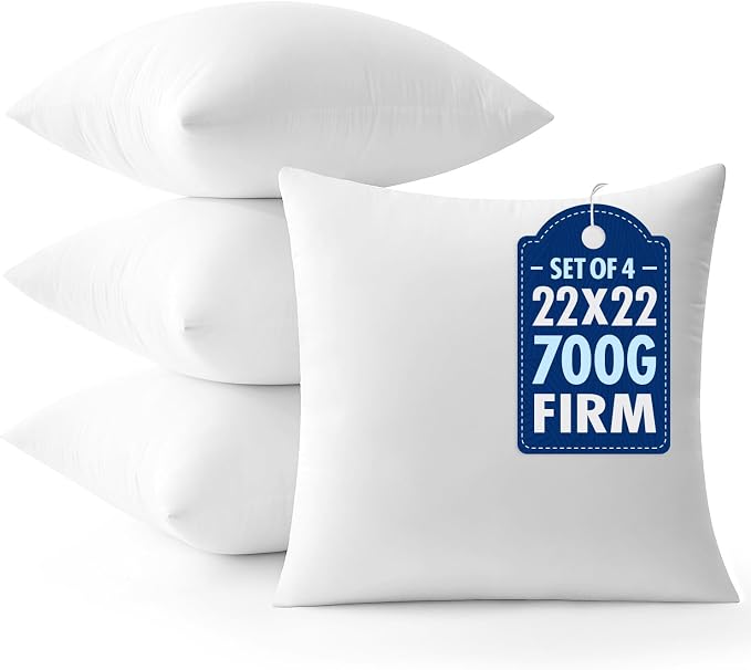 MIULEE Throw Pillows Inserts, Pack of 4 22x22 Inch 100% Virgin Fiber Filling Bed Couch Pillows