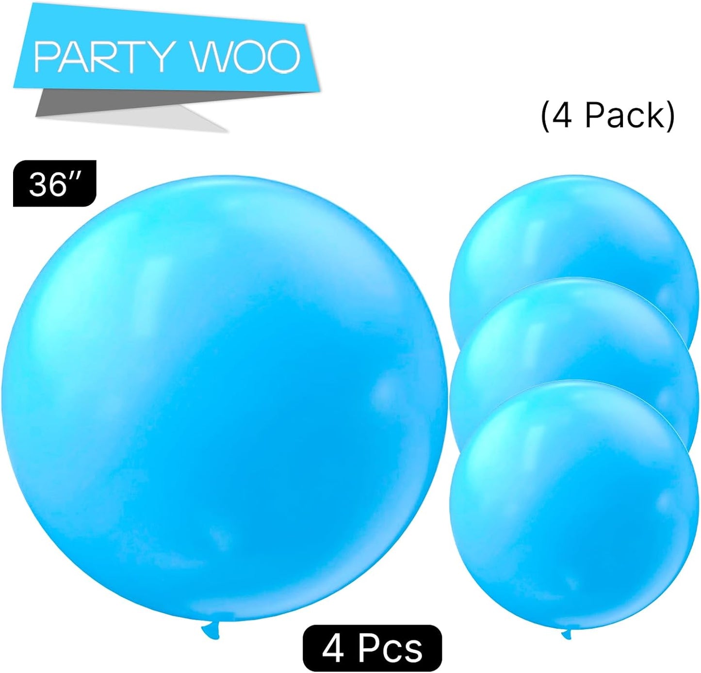 PartyWoo Light Blue Balloons - 36 Inch Pastel Latex Helium Balloons for Baby Showers & Celebrations