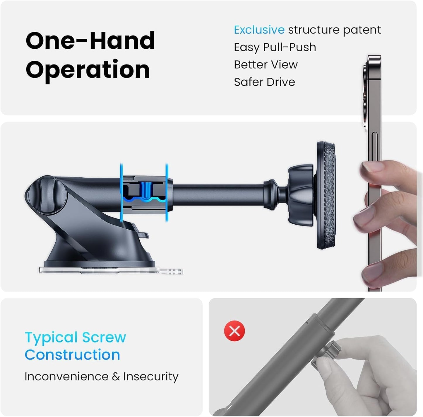CarsMinders 360 Magnetic Phone Mount for Car Industrial Suction Cup Dashboard & Windshield Holder with Telescopic Arm