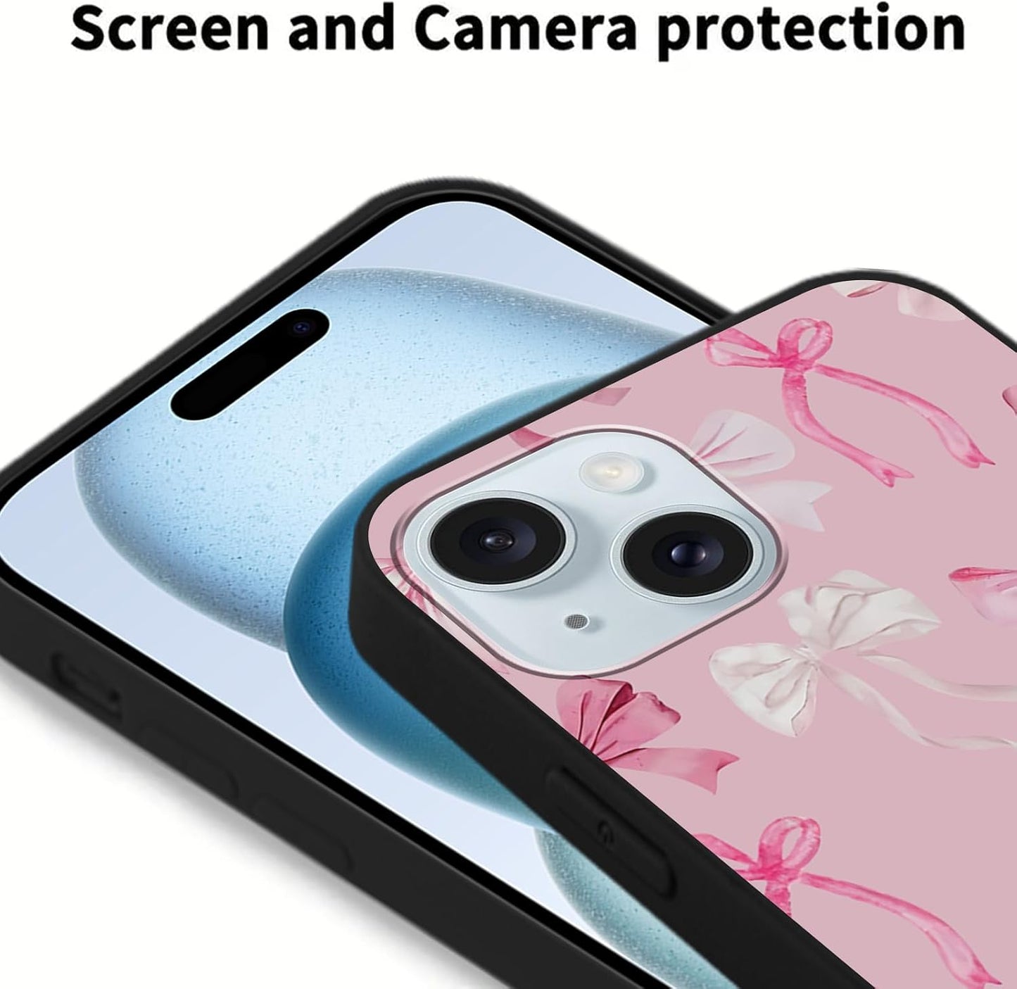 Aoldimu 15 6.1",Pink 15 Bow Phone Case for iPhone Aesthetic Cute Ribbon Bowknot Pattern Print Design Girly Cover