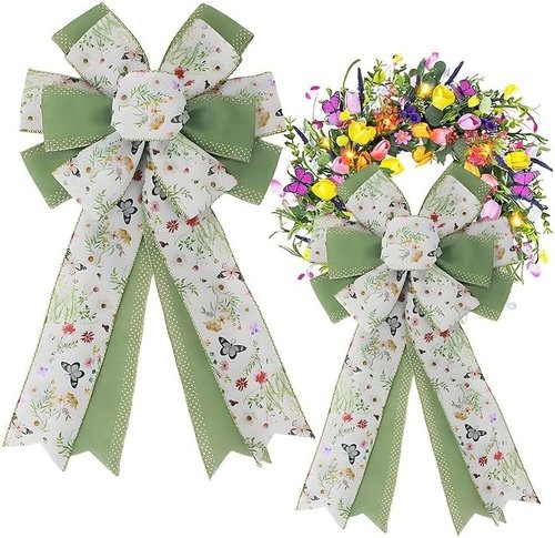 Floral Butterfly Decorative Bows by [Brand Name] - Large 9.8x17.8 Inch Rustic Spring Summer Wreath Accents