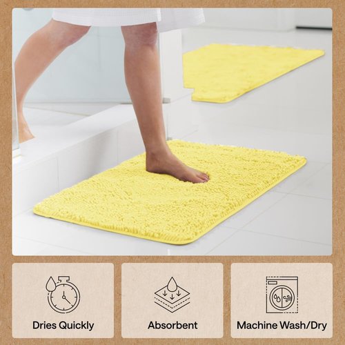 GORILLA GRIP Bath Rug Mat - Thick Soft Absorbent Chenille | Quick Dry Microfiber, 36x24, Yellow