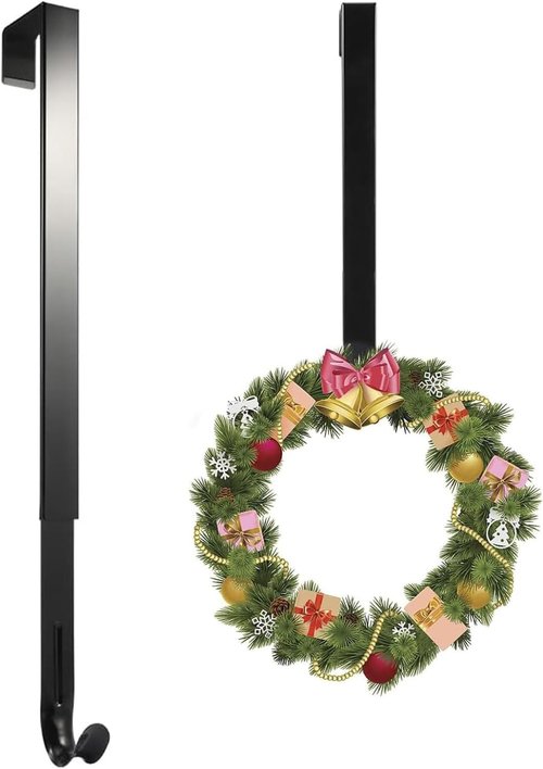 Linwnil Wreath Hanger - Adjustable 14 to 26 Inches | Heavy-Duty 20LB Hook for Front Door Decor (Black)