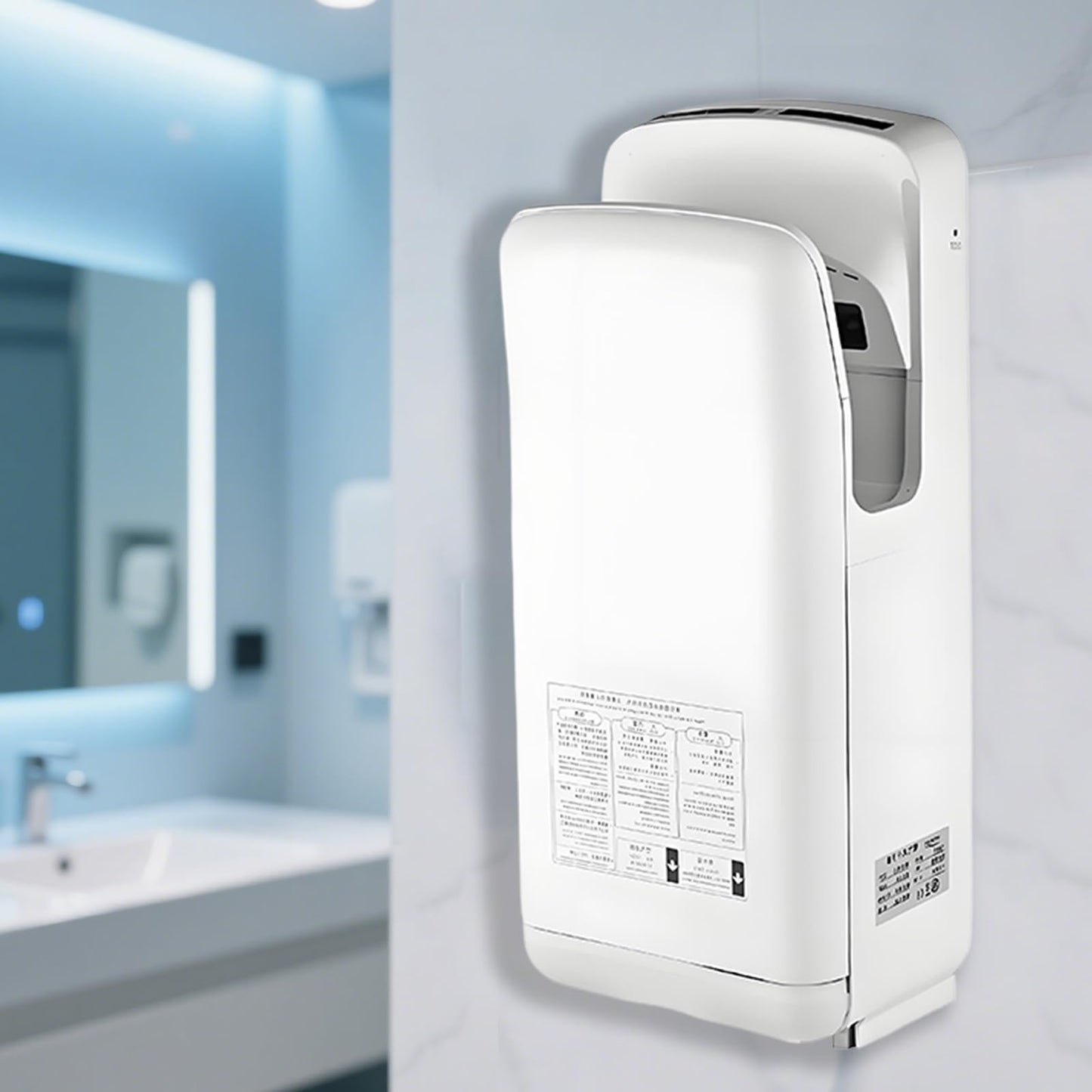 BODQEMR Vertical Premium Commercial Hand Dryer for Bathrooms - High Speed 1850W Jet Air Dryer with Adjustable Air Velocity & HEPA Filter - Electric Hand Dryer for Commercial Use (White)
