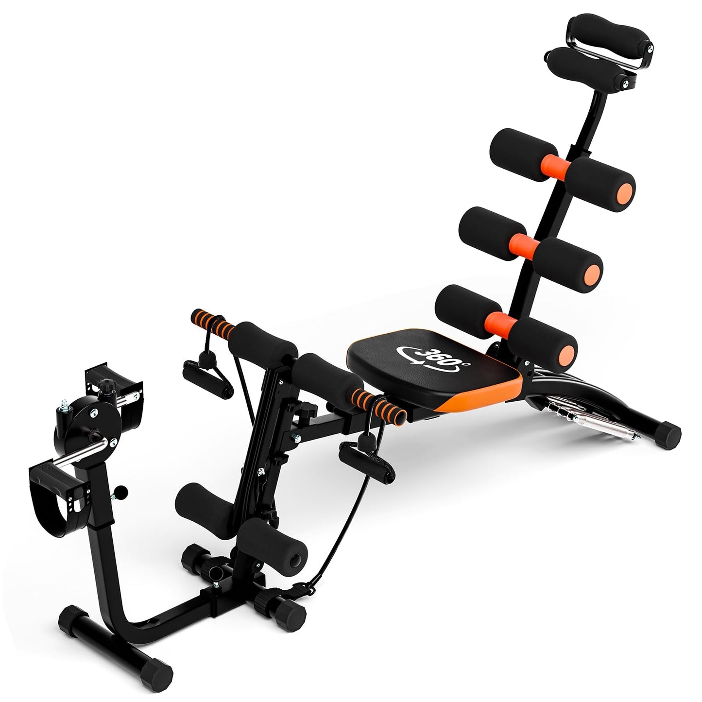 Multi-Function Ab Workout Bench with Resistance Bands and Preacher Curl Pad, Adjustable Ab Crunch Machine, Foldable Sit-Up Bench for Home Gym Strength Training and Leg Extension Black