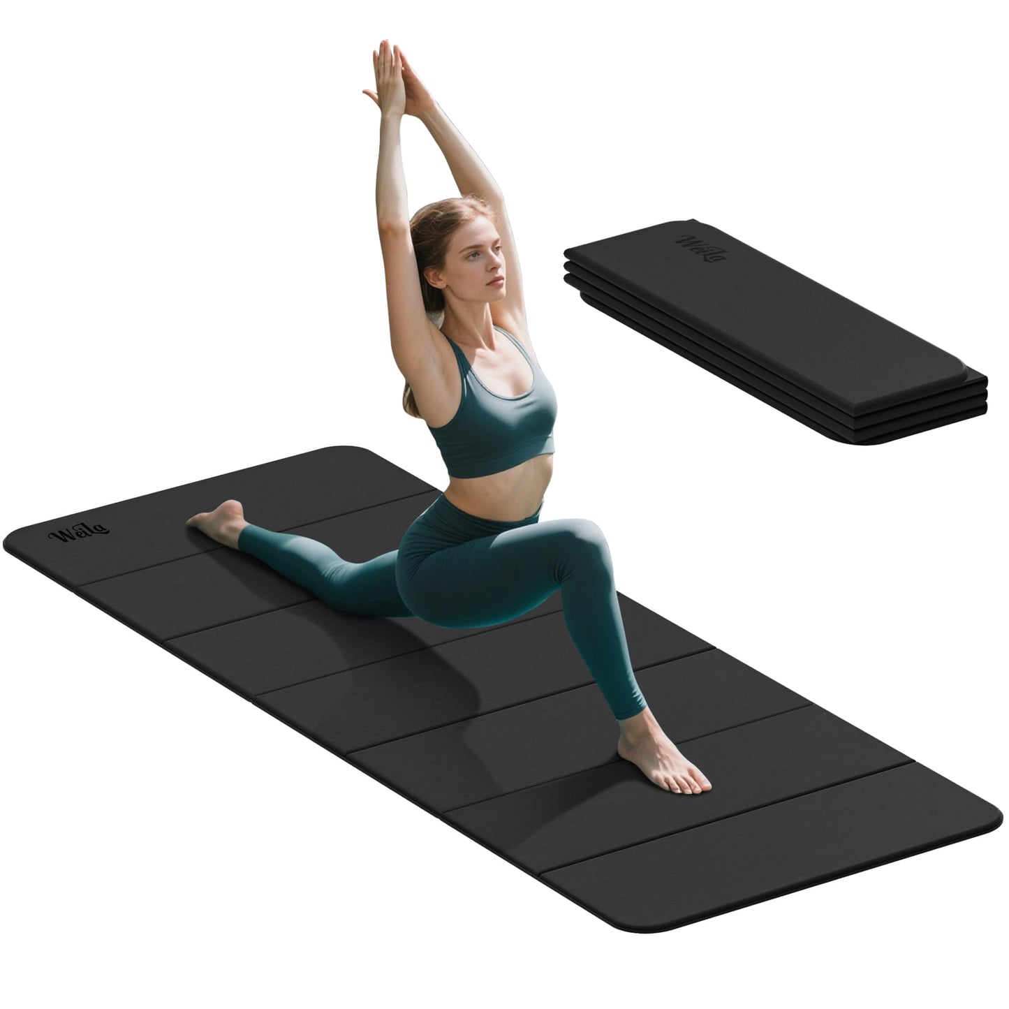 Extra Large 75"x32" Foldable Yoga Mat, Durable Non-Slip TPE Fitness Mat for Yoga, Pilates, Floor Workouts, 7-Fold Portable for Home Gym & Travel (6mm Thick)(Black)