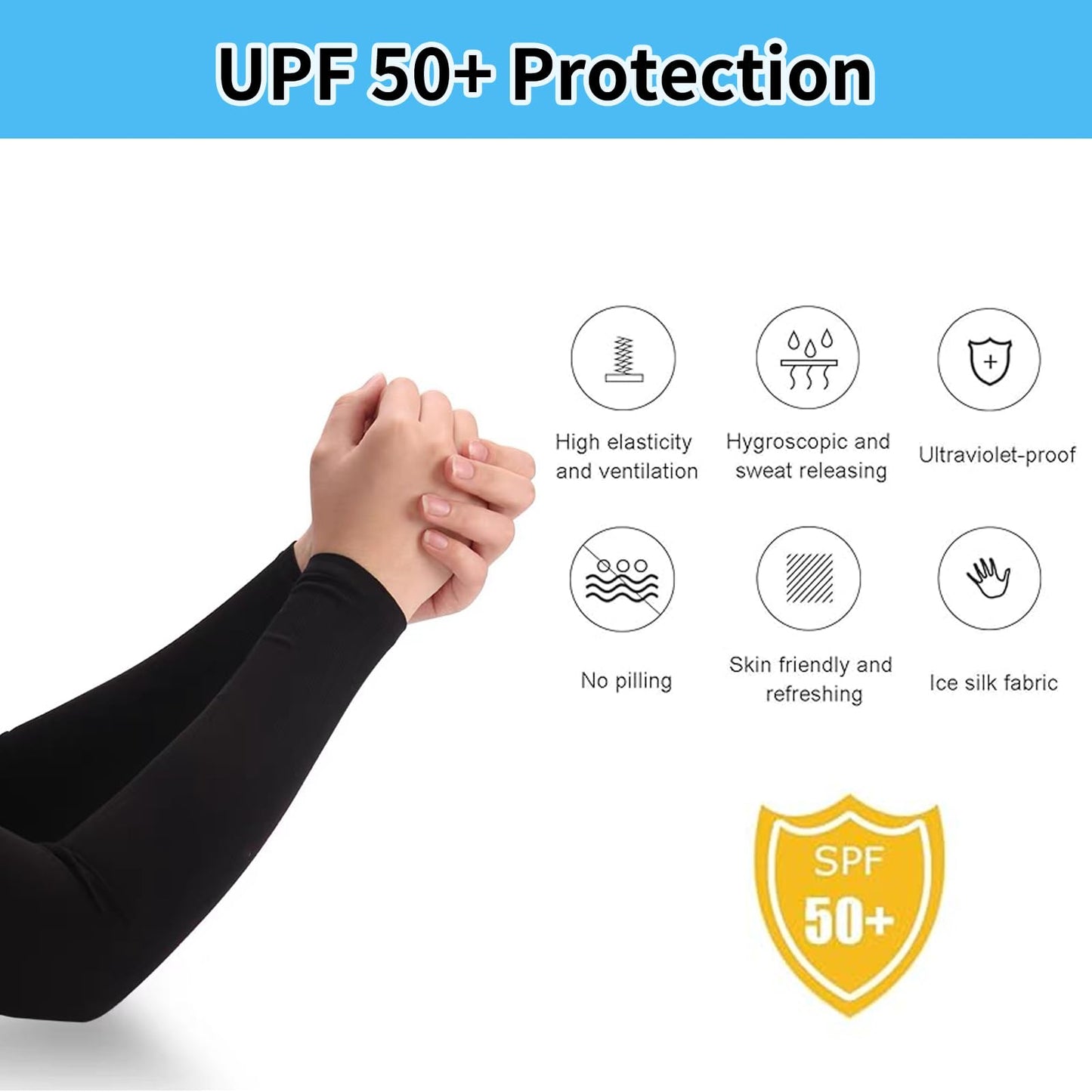 smcca 3Pcs Arm Sleeves for Men Women UV Sun Protection Compression Arm Warmer Tattoo Cover Up, Sports Golf Cooling Sleeves (Black*3)