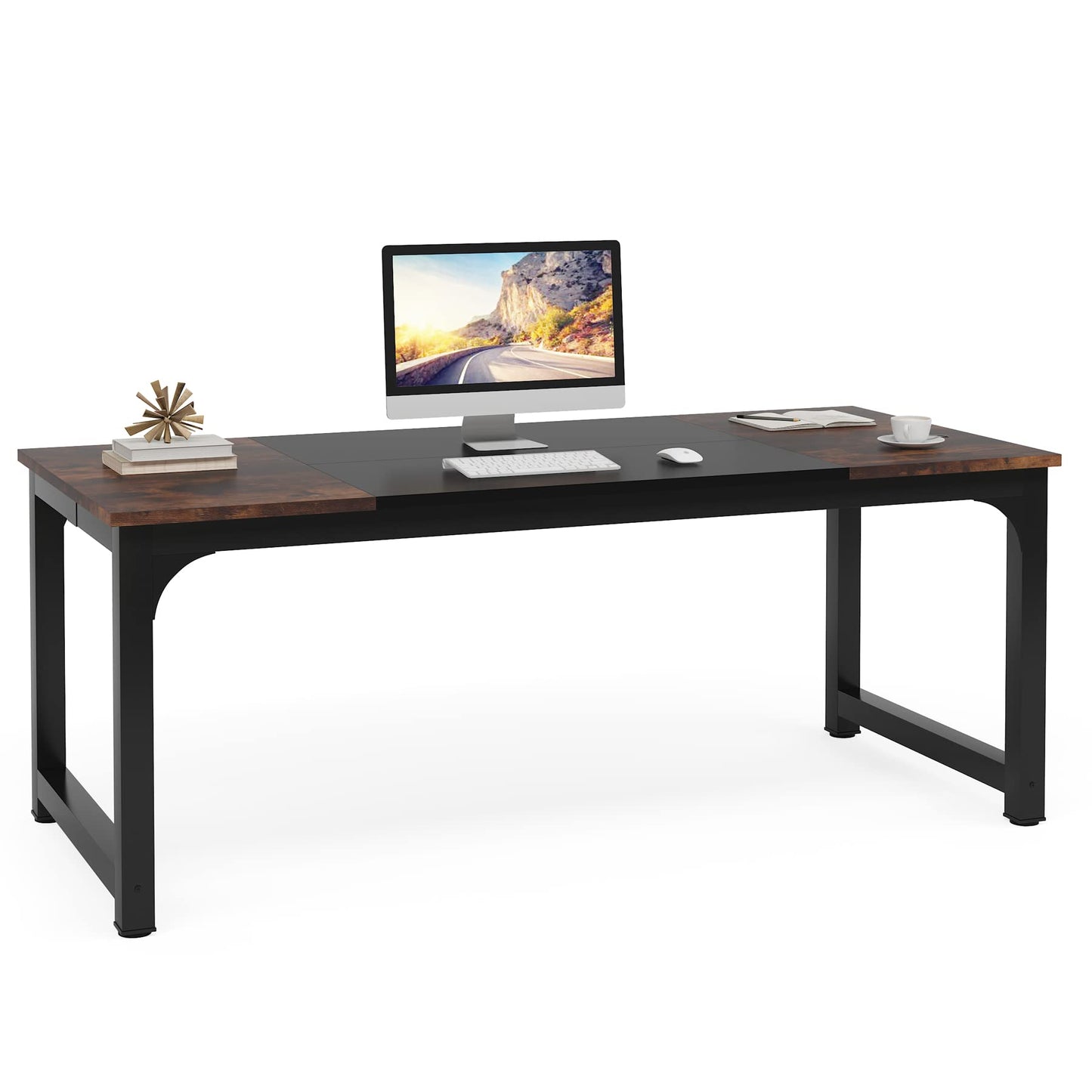 Tribesigns Modern Computer Desk, 70.8 x 31.5 inch Large Office Desk Computer Table Study Writing Desk Workstation for Home Office, Black Metal Frame