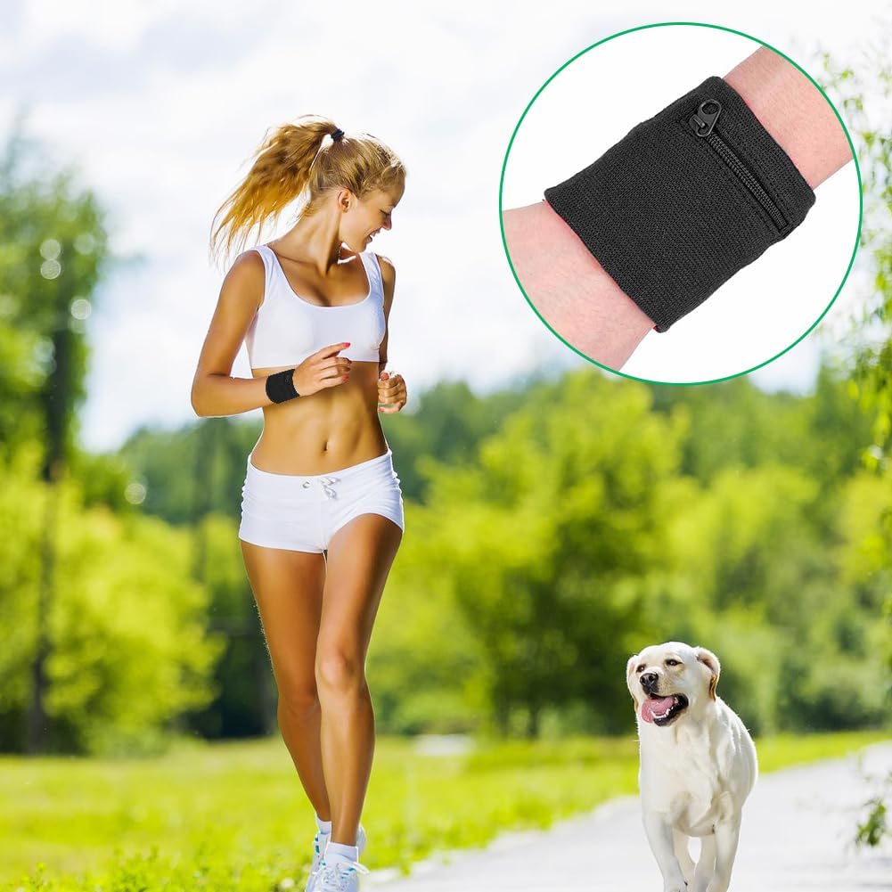 Wrist Band Wallets, Sweat Bands Wristbands Health Gear Sport Coin Keys Storage Pouch Wallets Breathable Pocket Sweatband Wallet with Zipper for Gym Running Basketball Hiking Jogging Black