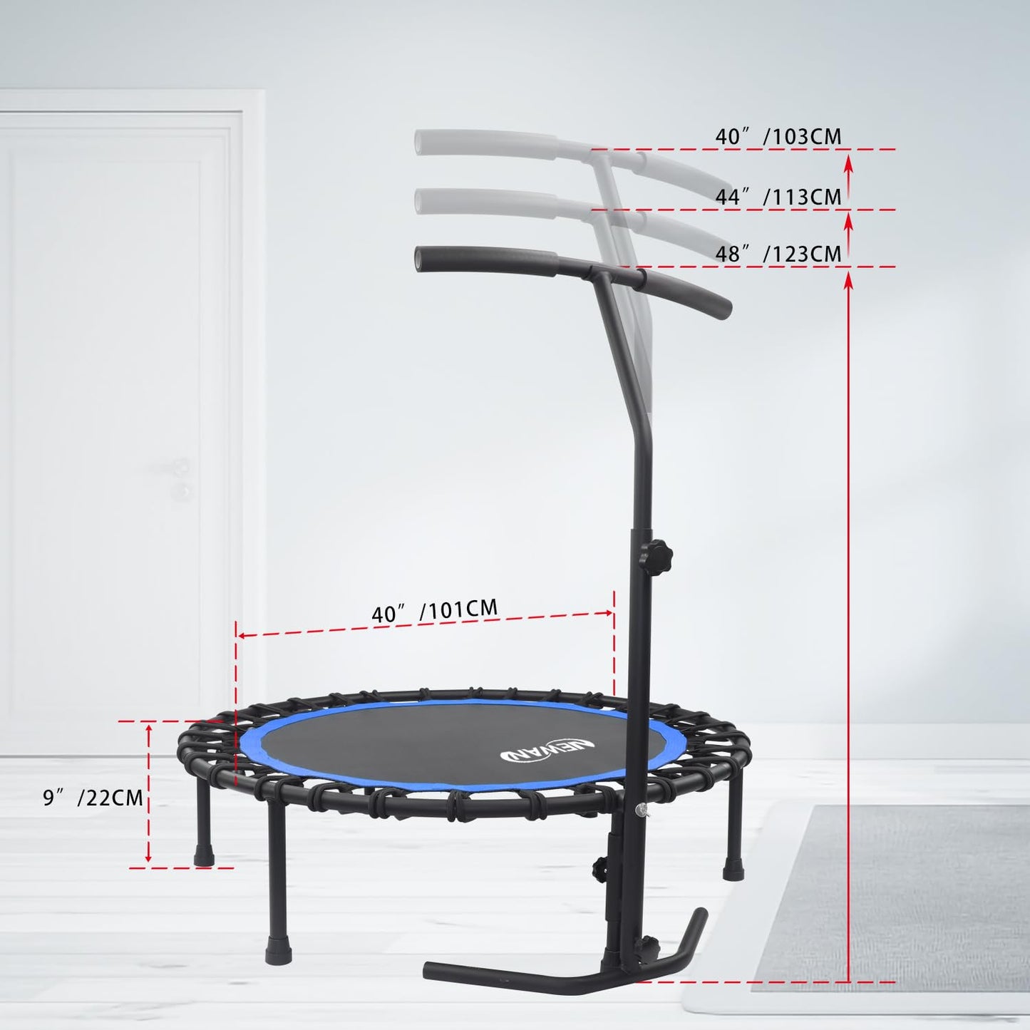 Newan 40" Silent Mini Trampoline Fitness Trampoline Bungee Rebounder Jumping Cardio Trainer Workout for Adults - Max Limit 330 lbs