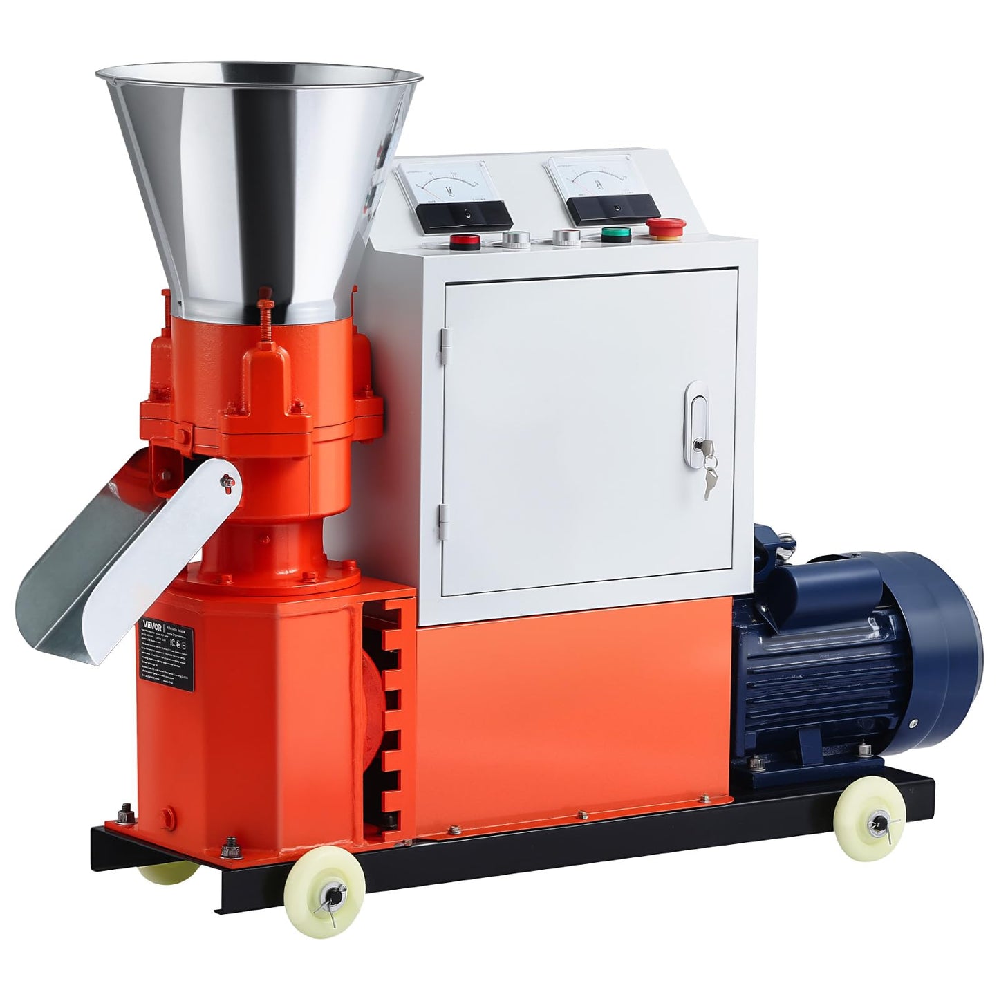 VEVOR Feed Pellet Mill Machine, 6 mm Animal Feed Pellet Making Machine, 3KW 240V Animal Food Granulator Mill Machines with 3 Pressure Rollers & 4 Wheels, Ideal for Poultry, Livestock, Farm Animals