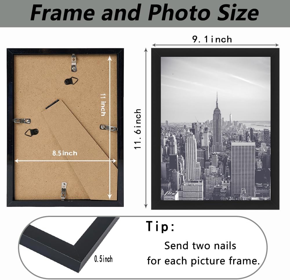 RUN HELIX 8.5x11 Picture Frame - Elegant Document & Diploma Display for Wall or Tabletop, Black